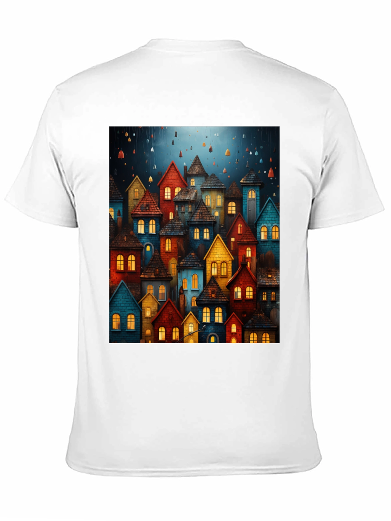 Whimsical Village Graphic Tee - Unique Artistic Design