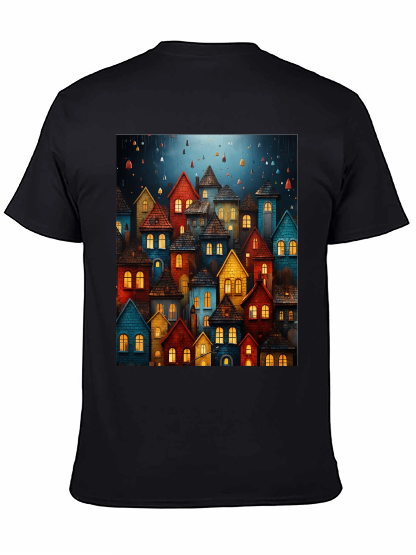 Whimsical Village Graphic Tee - Unique Artistic Design