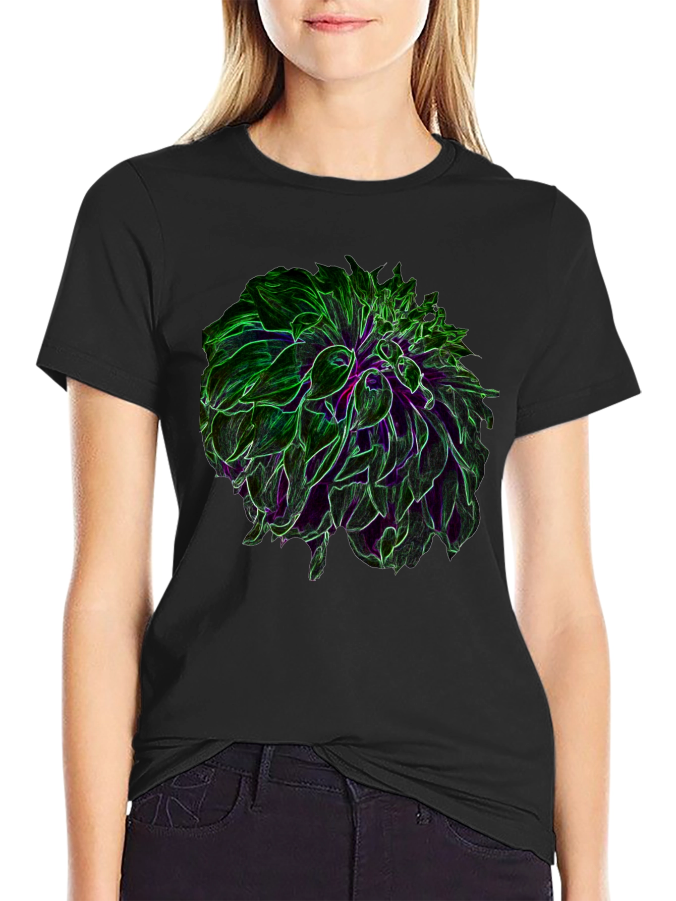 Neon Floral Graphic Black T-Shirt