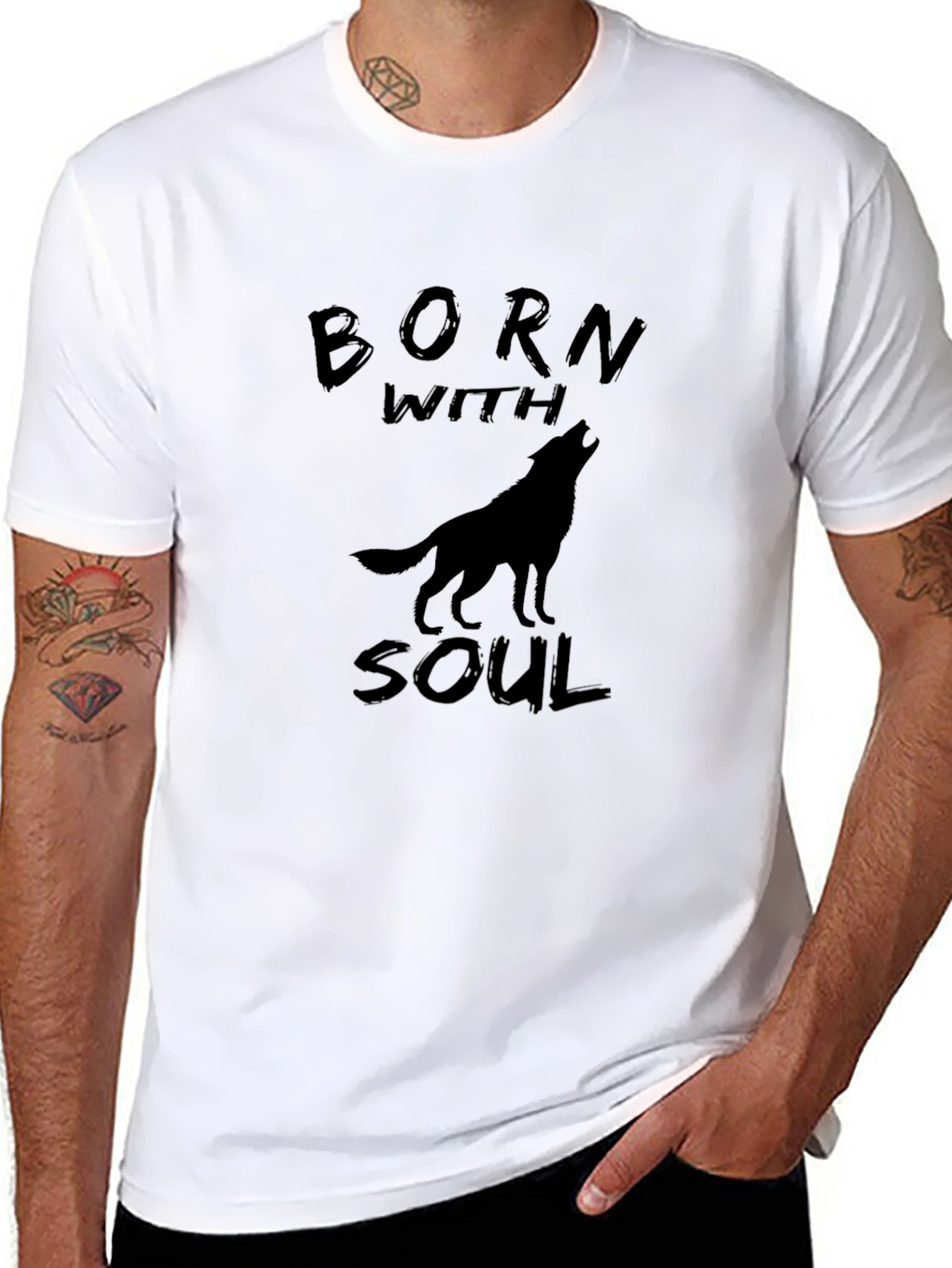 Born With Soul Wolf Graphic Black T-Shirt