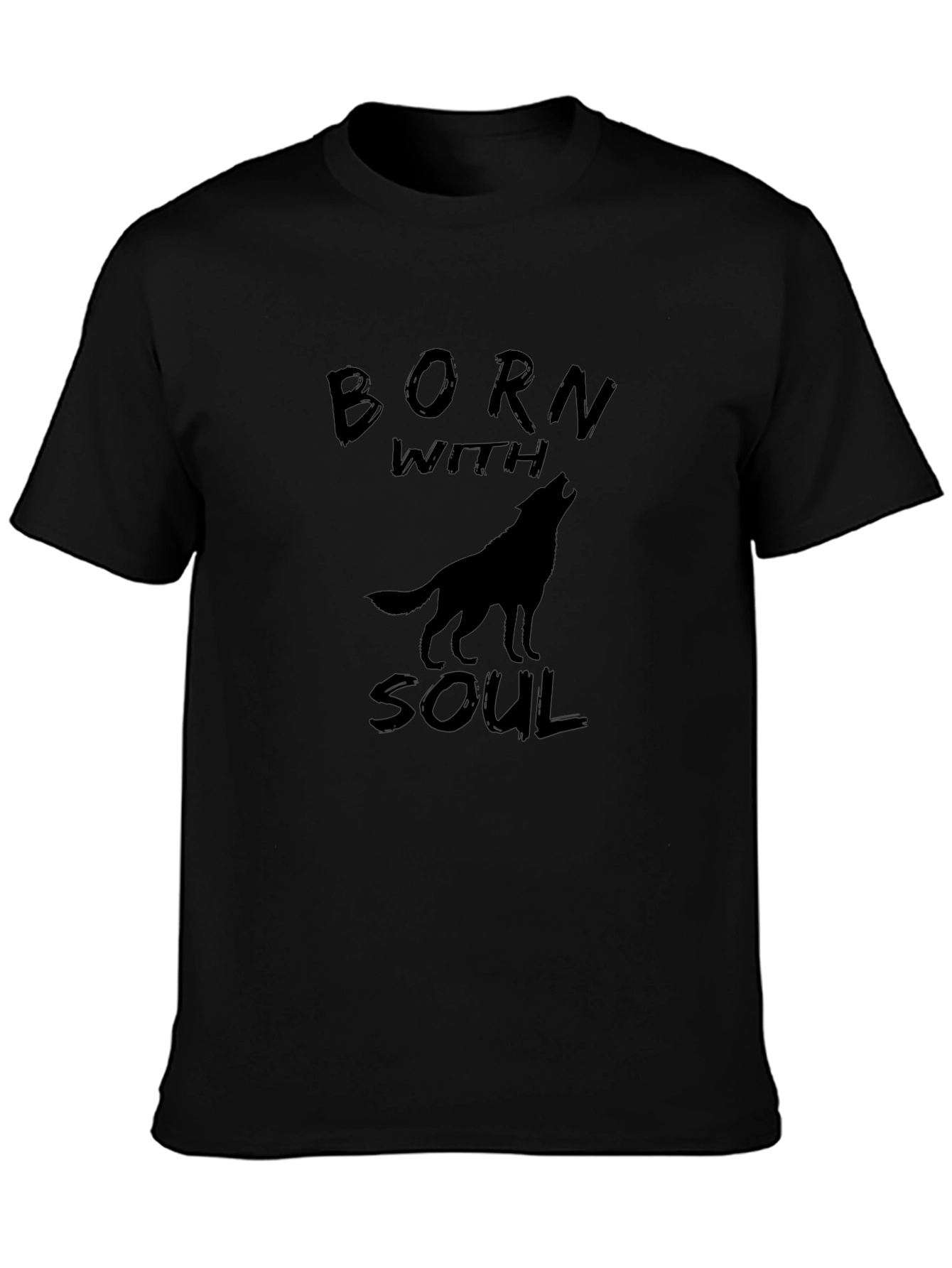 Born With Soul Wolf Graphic Black T-Shirt
