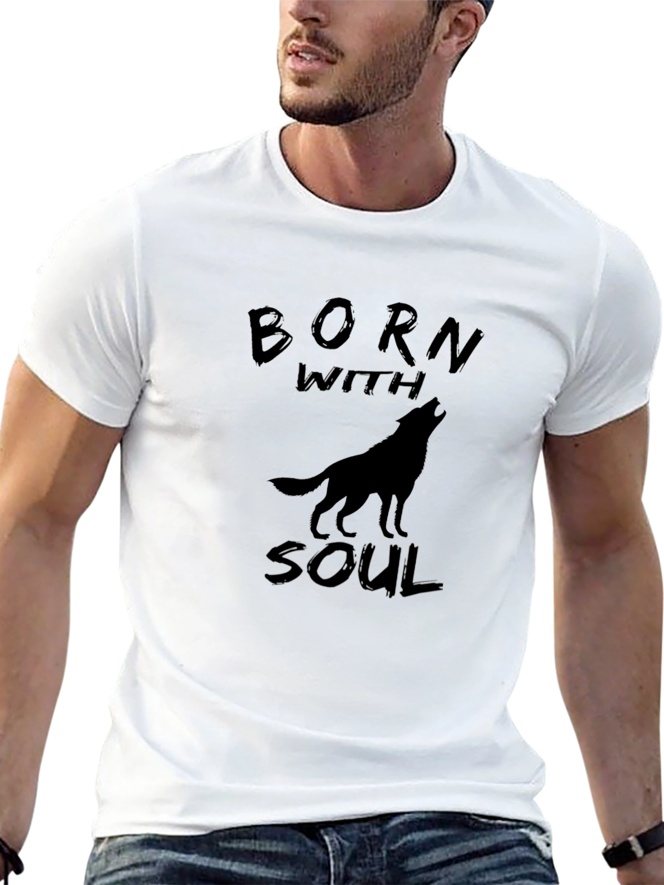 Born With Soul Wolf Graphic Black T-Shirt