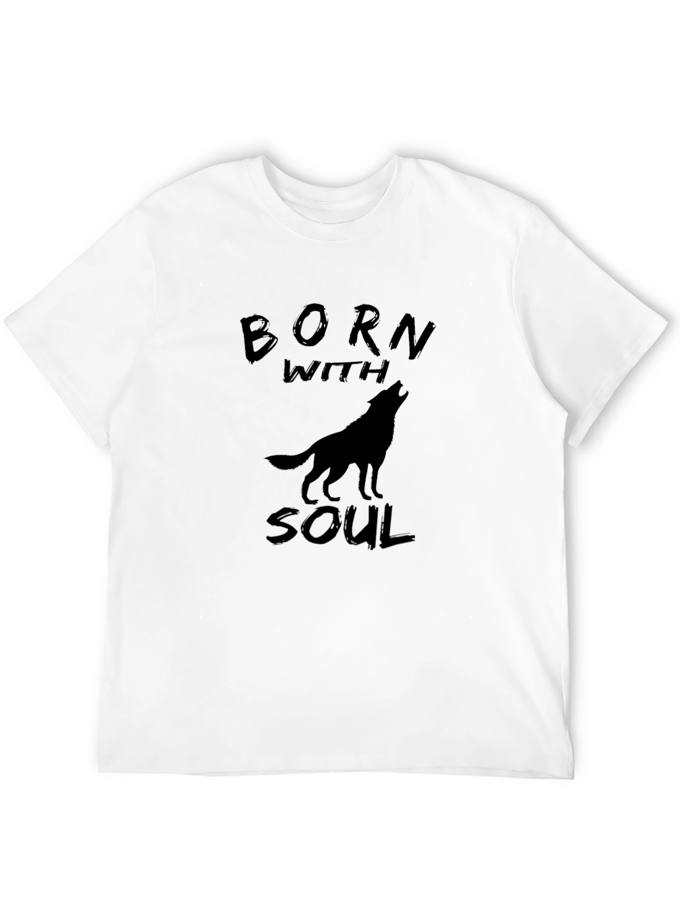Born With Soul Wolf Graphic Black T-Shirt