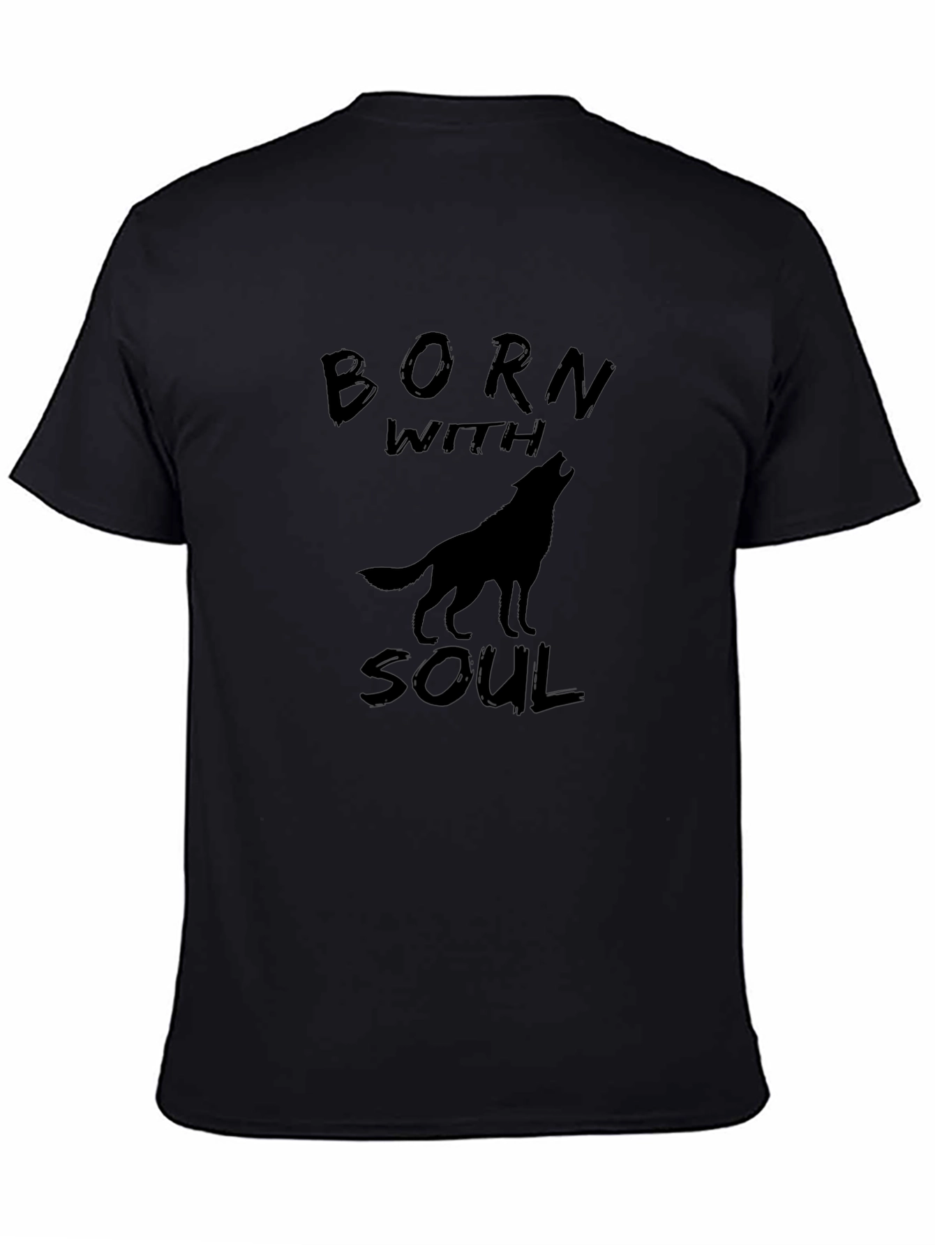 Born With Soul Wolf Graphic Black T-Shirt