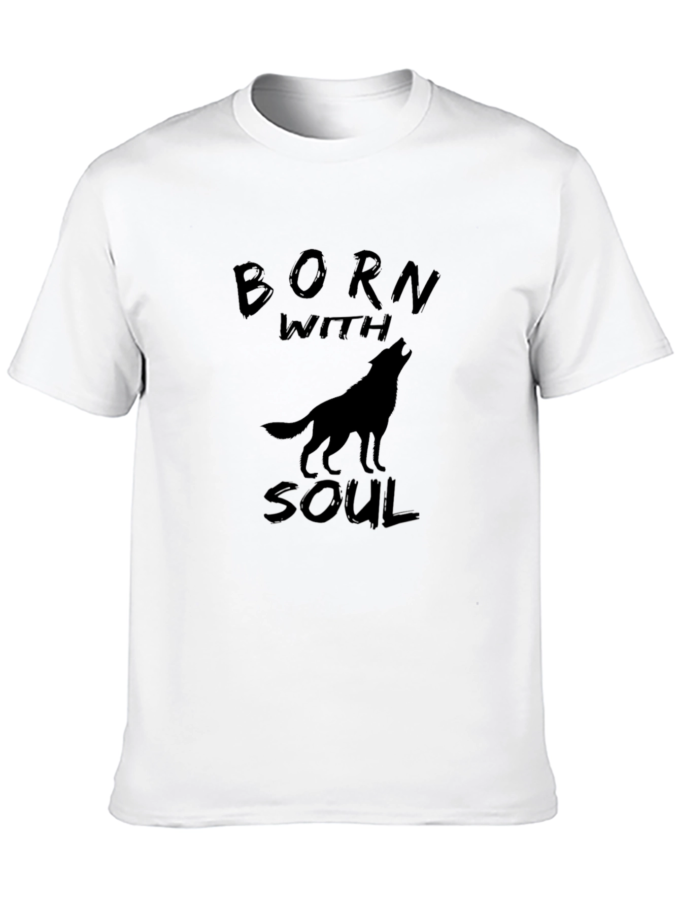 Born With Soul Wolf Graphic Black T-Shirt