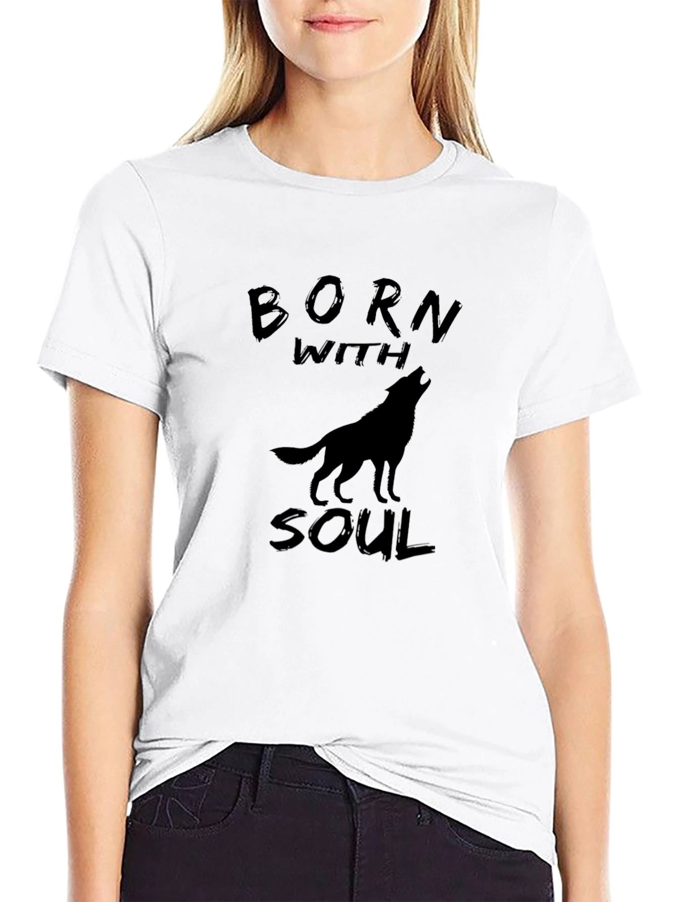 Born With Soul Wolf Graphic Black T-Shirt