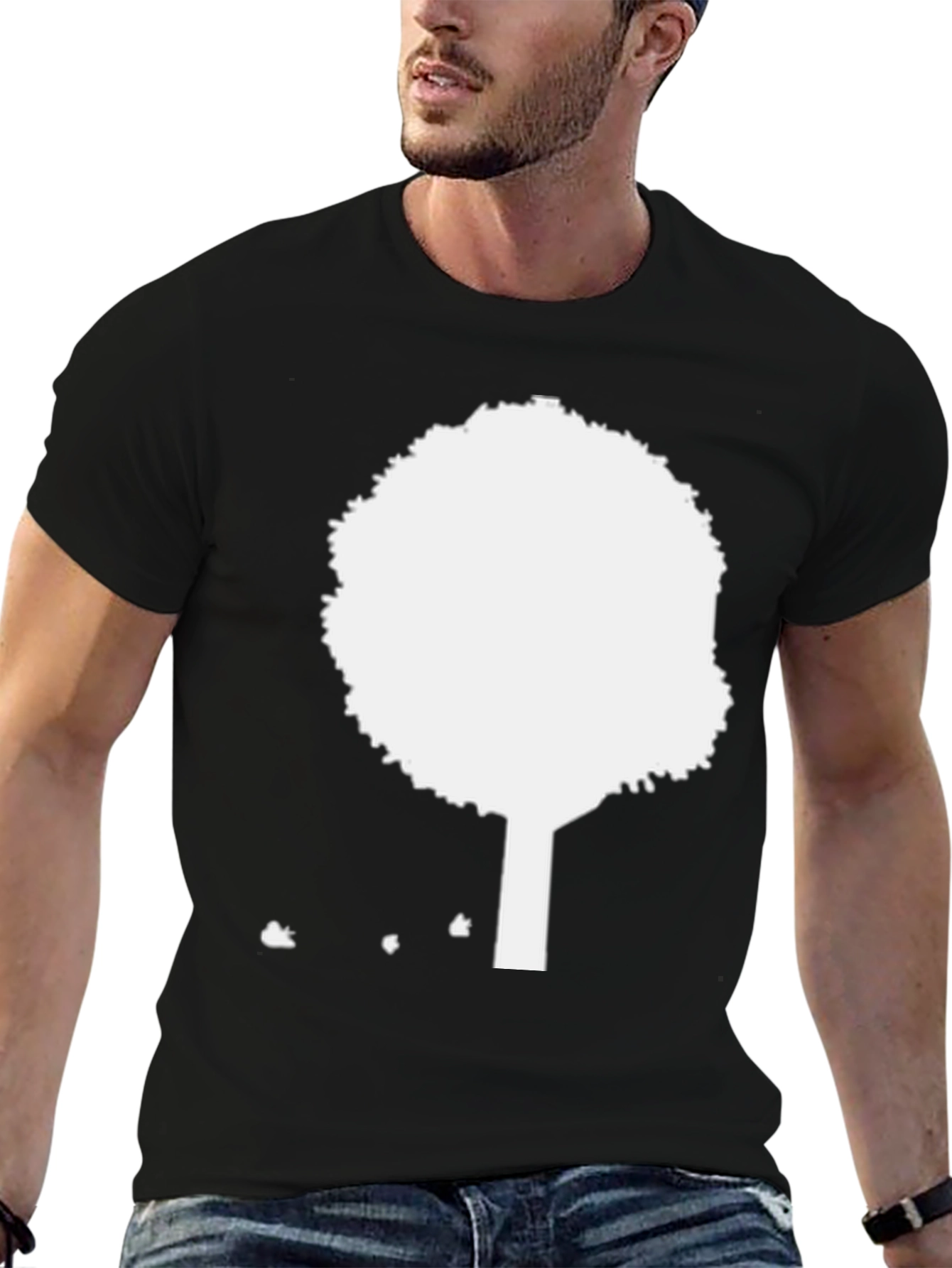 Modern Tree Graphic Tee - Black Cotton Casual Shirt