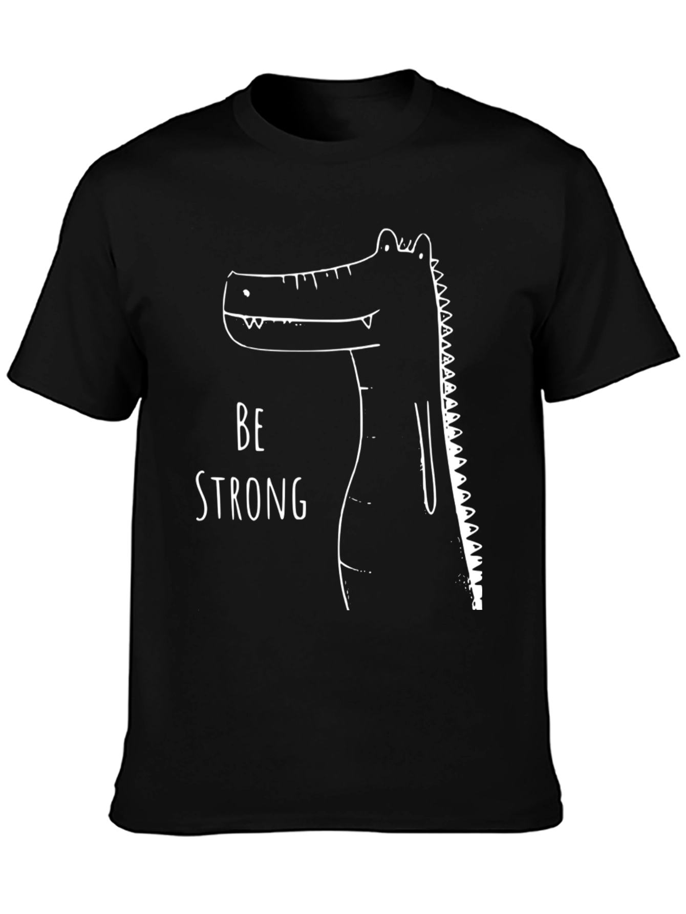 Be Strong Crocodile Graphic Tee - Black Cotton T-Shirt