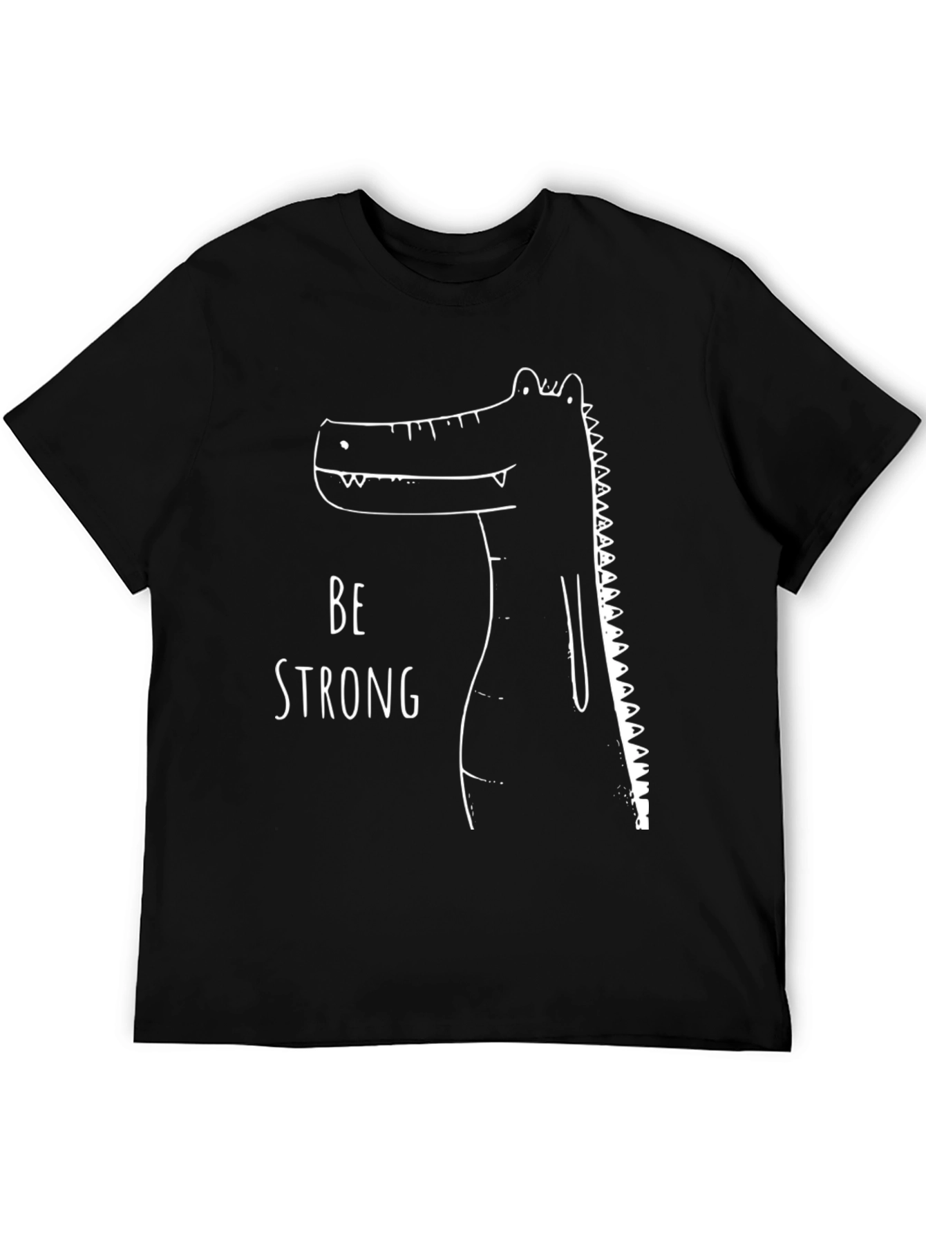 Be Strong Crocodile Graphic Tee - Black Cotton T-Shirt