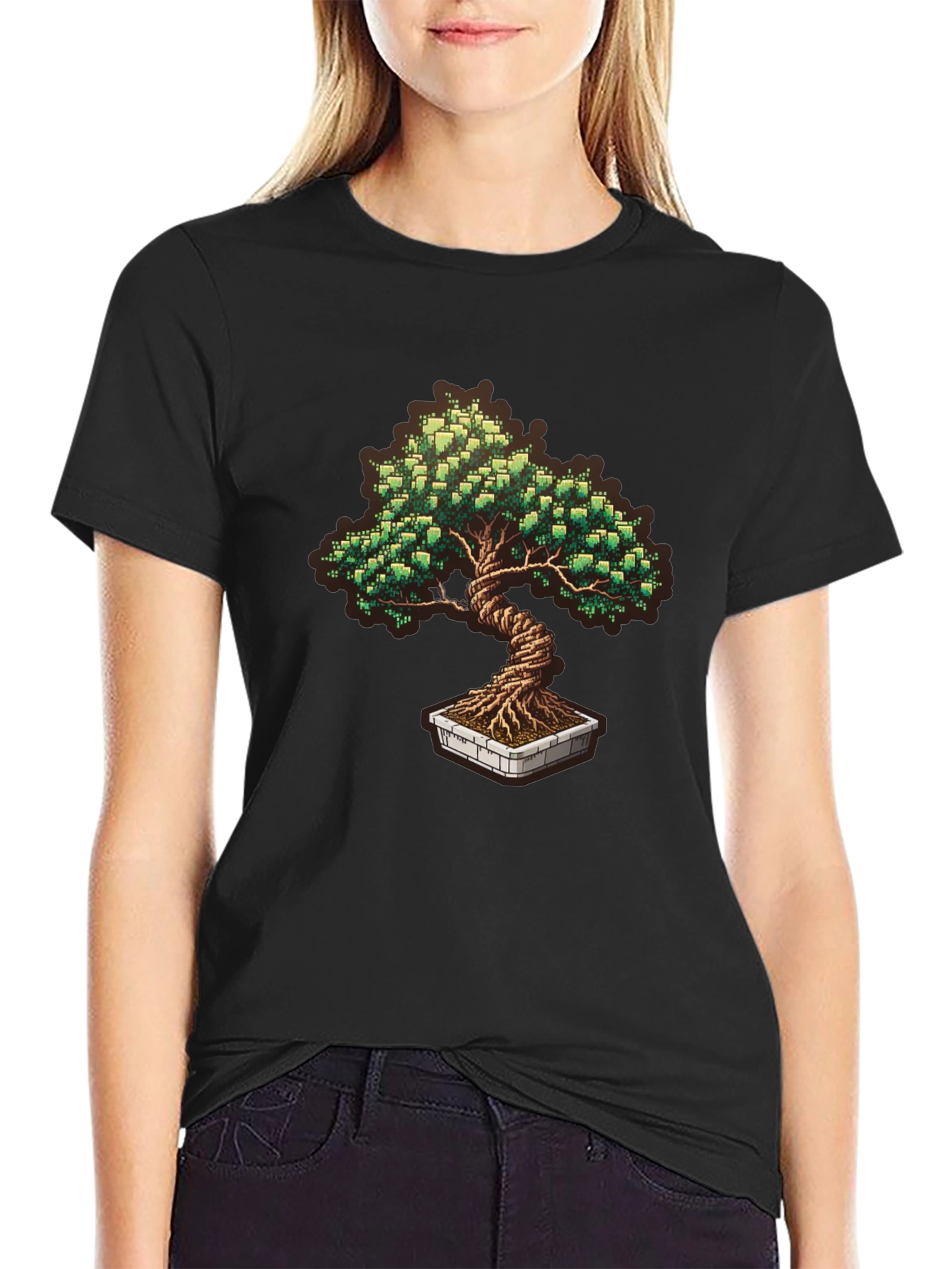 Pixel Art Bonsai Tree Graphic T-Shirt