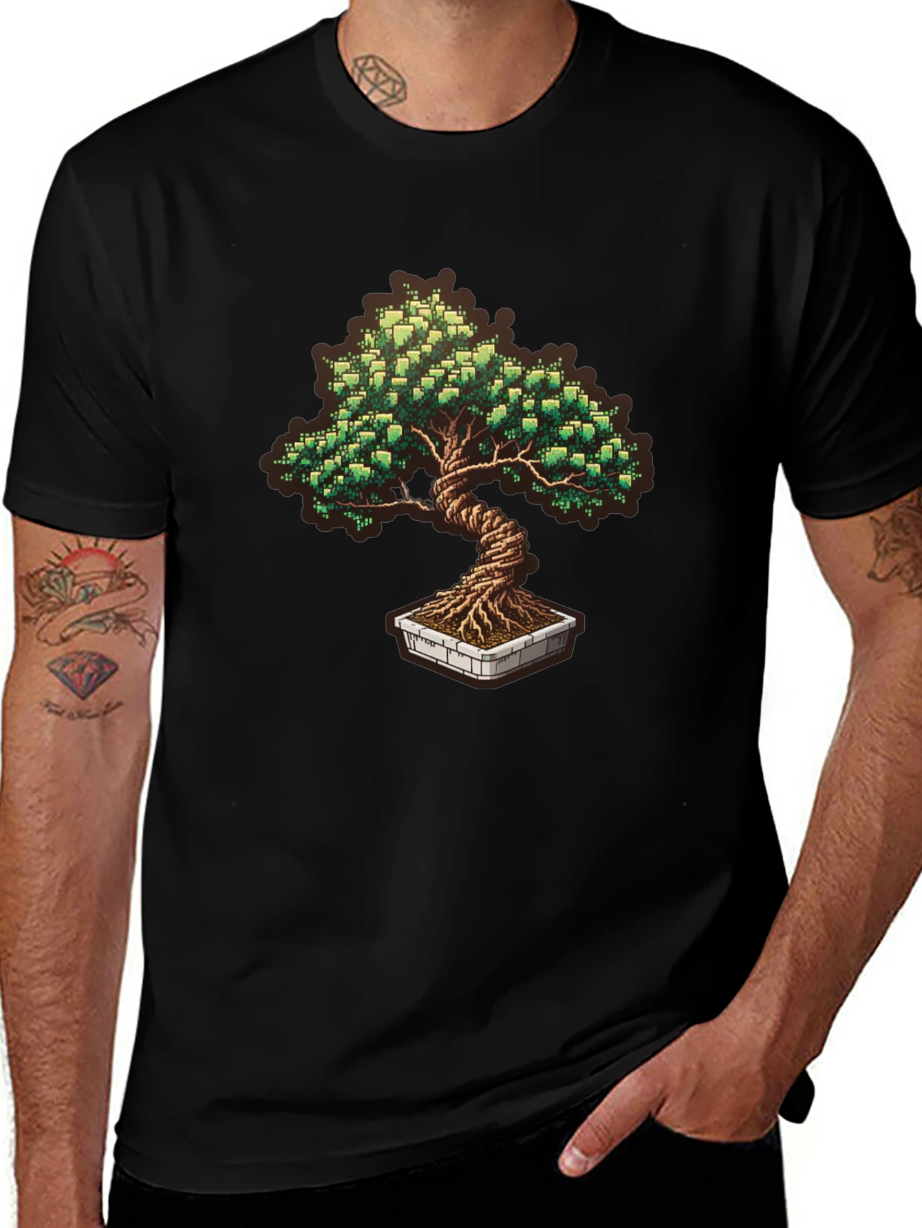 Pixel Art Bonsai Tree Graphic T-Shirt
