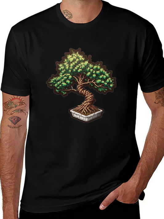 Pixel Art Bonsai Tree Graphic T-Shirt