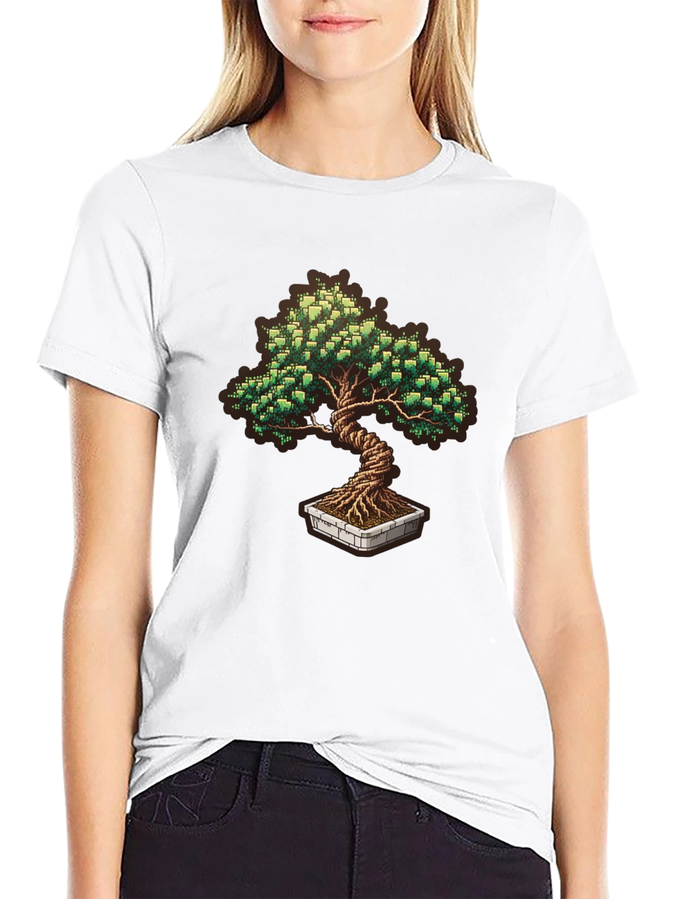 Pixel Art Bonsai Tree Graphic T-Shirt