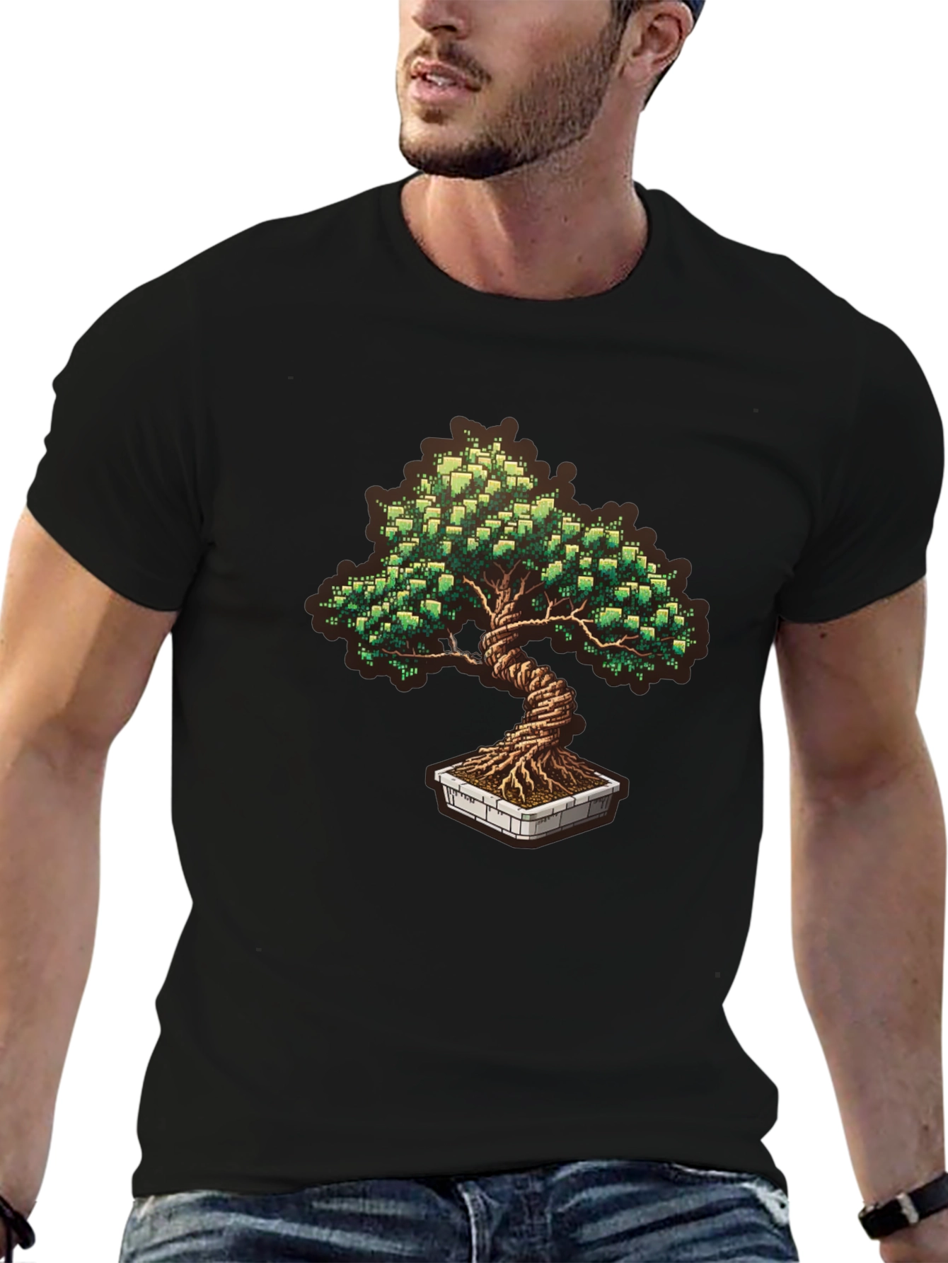 Pixel Art Bonsai Tree Graphic T-Shirt