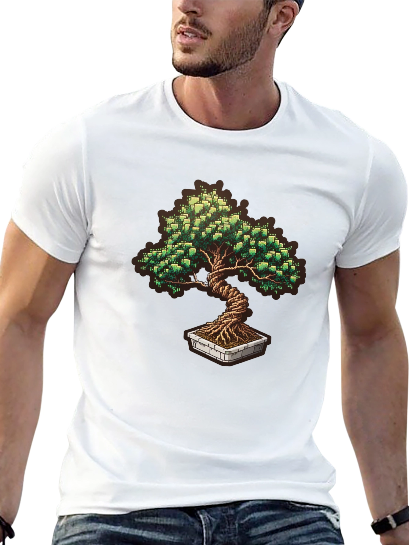 Pixel Art Bonsai Tree Graphic T-Shirt