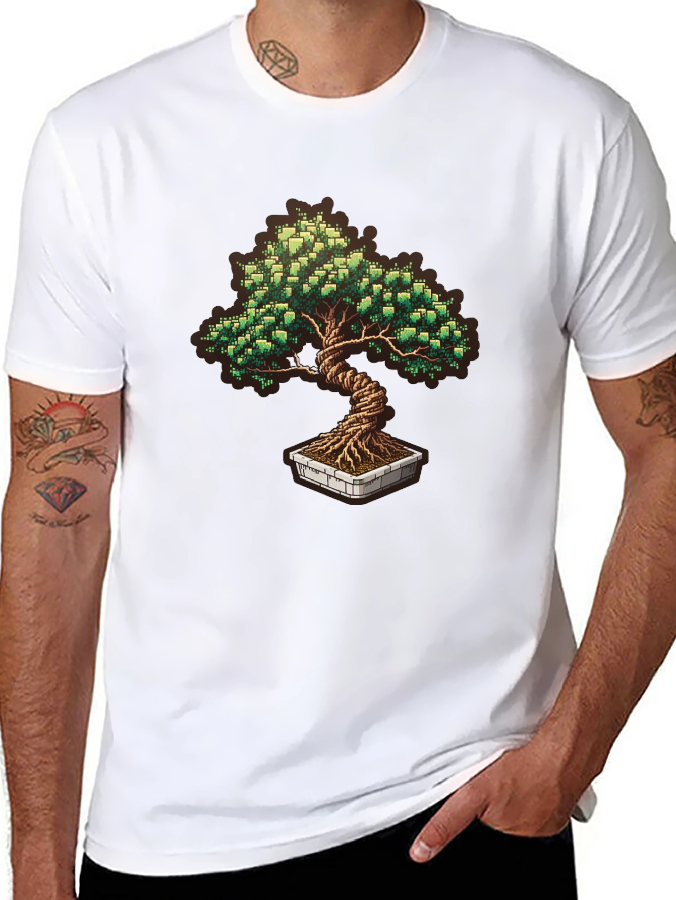 Pixel Art Bonsai Tree Graphic T-Shirt