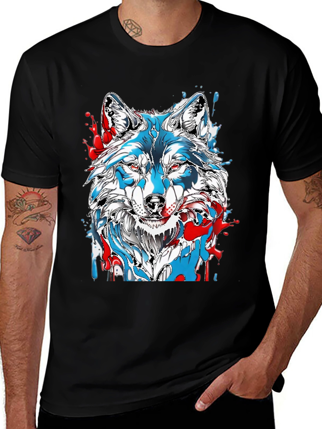 Wolf Graphic Print Mens Black T-Shirt