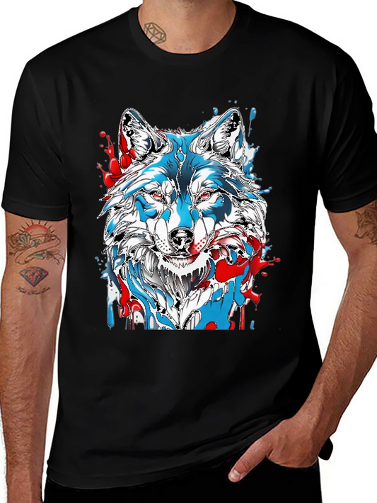 Wolf Graphic Print Mens Black T-Shirt