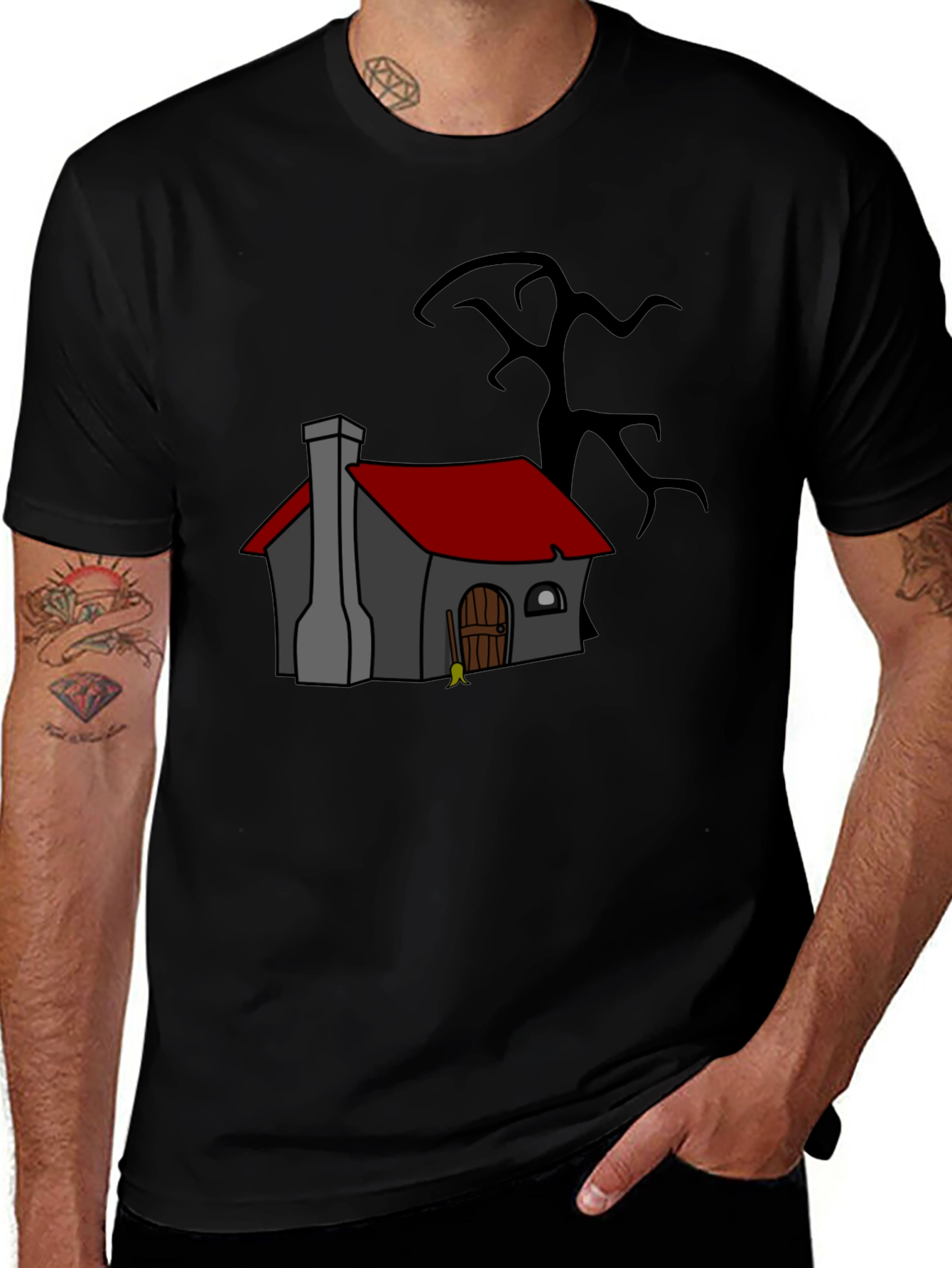 Cartoon House Black T-Shirt