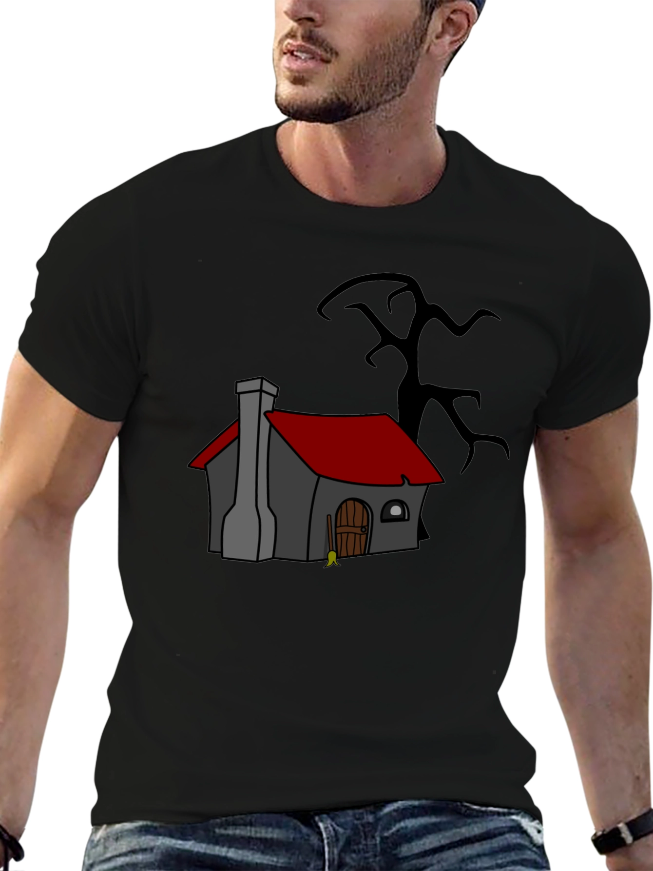 Cartoon House Black T-Shirt