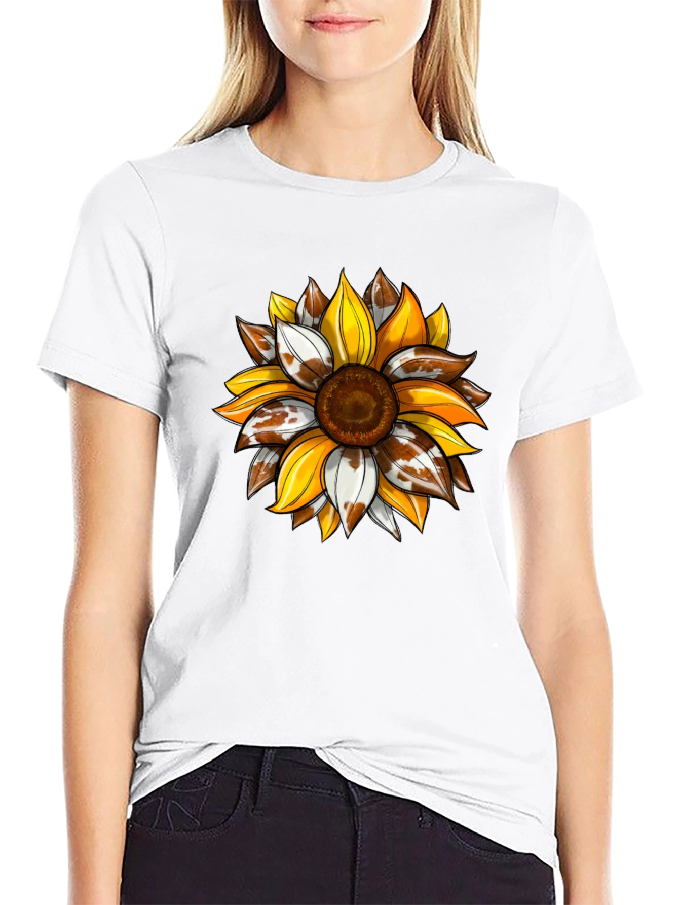 Sunflower Cow Print Graphic Tee - Black