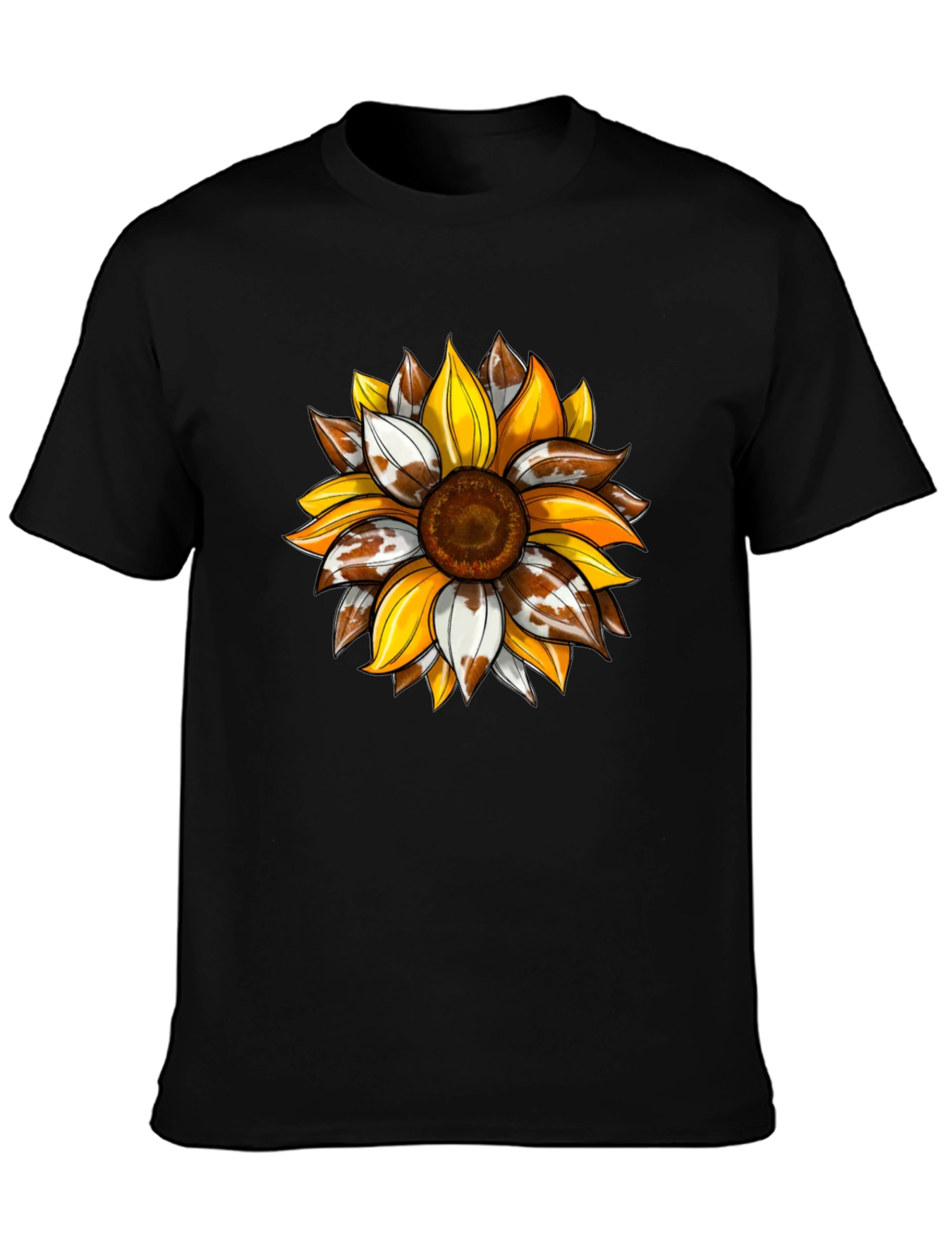 Sunflower Cow Print Graphic Tee - Black
