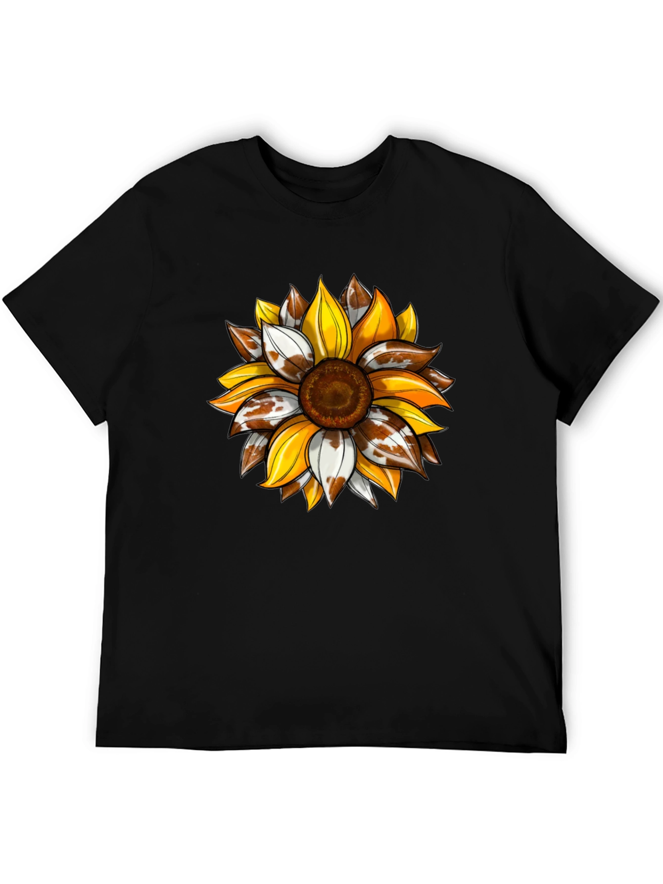 Sunflower Cow Print Graphic Tee - Black