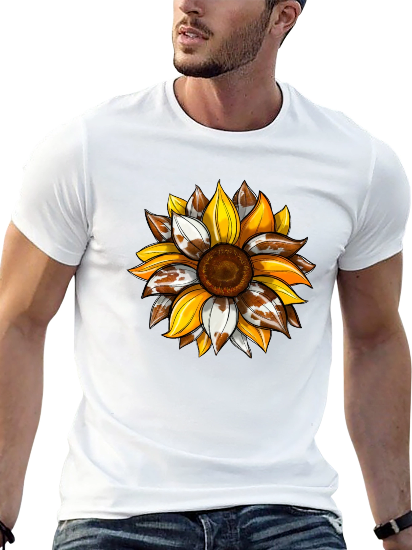 Sunflower Cow Print Graphic Tee - Black