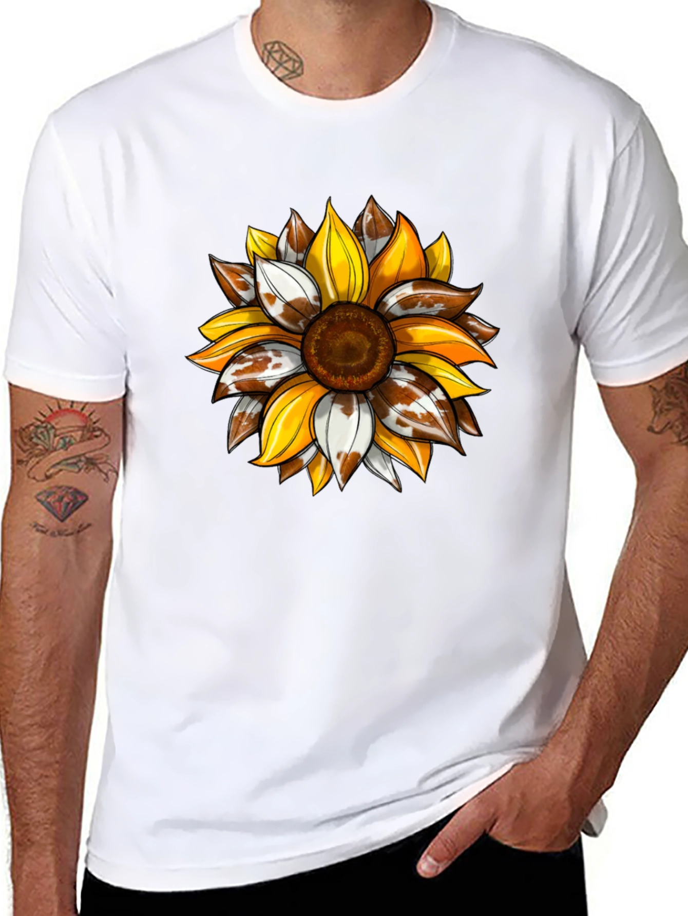 Sunflower Cow Print Graphic Tee - Black