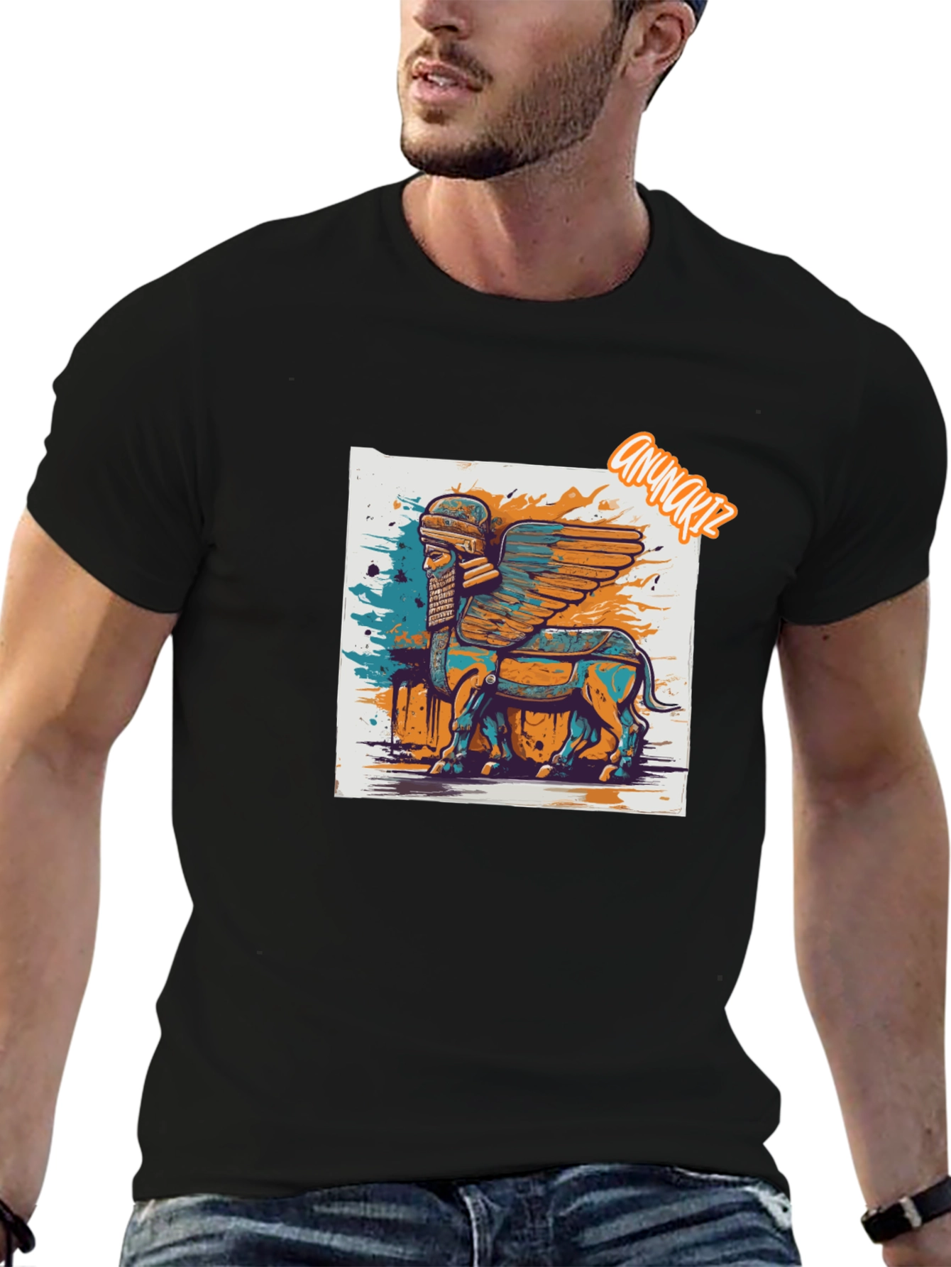 Winged Bull Graphic Tee - Mesopotamian Art Shirt