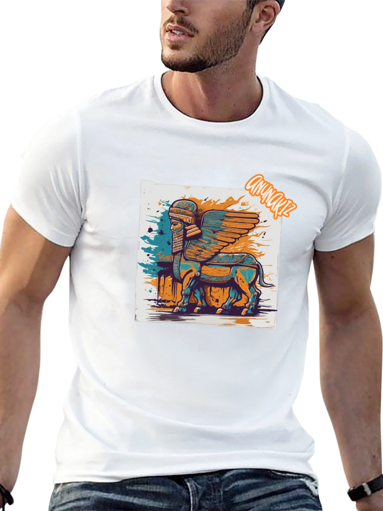 Winged Bull Graphic Tee - Mesopotamian Art Shirt
