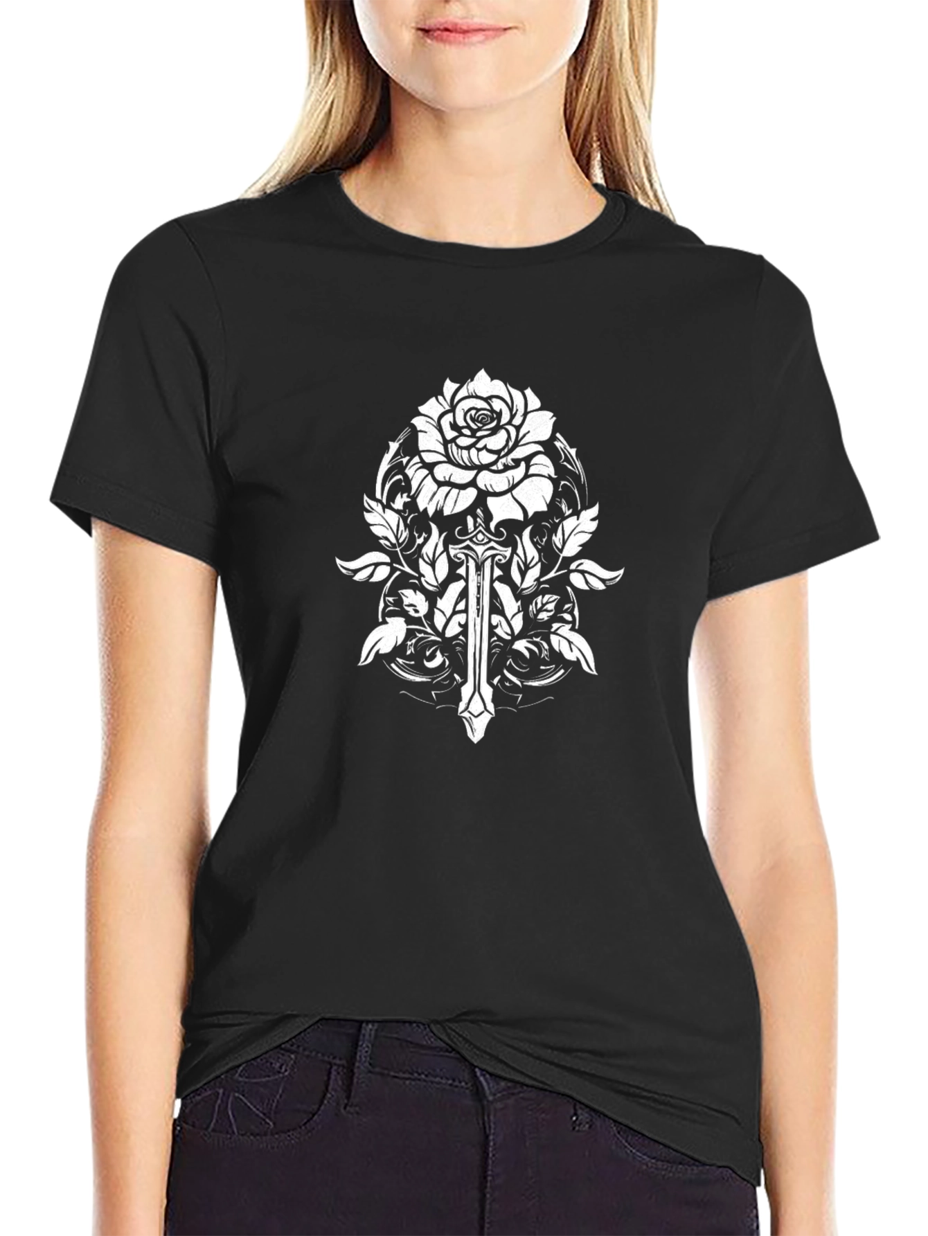 Rose and Sword Black T-Shirt