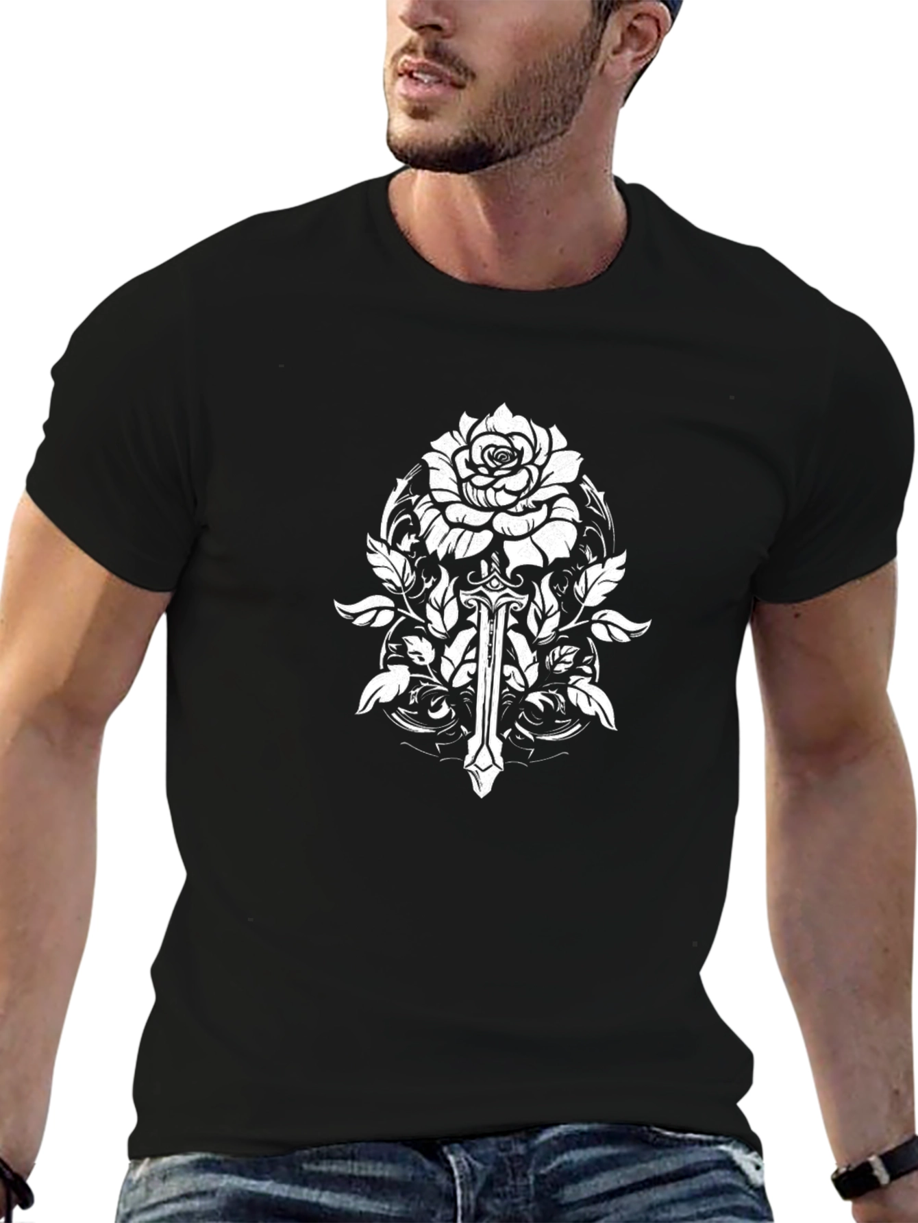 Rose and Sword Black T-Shirt