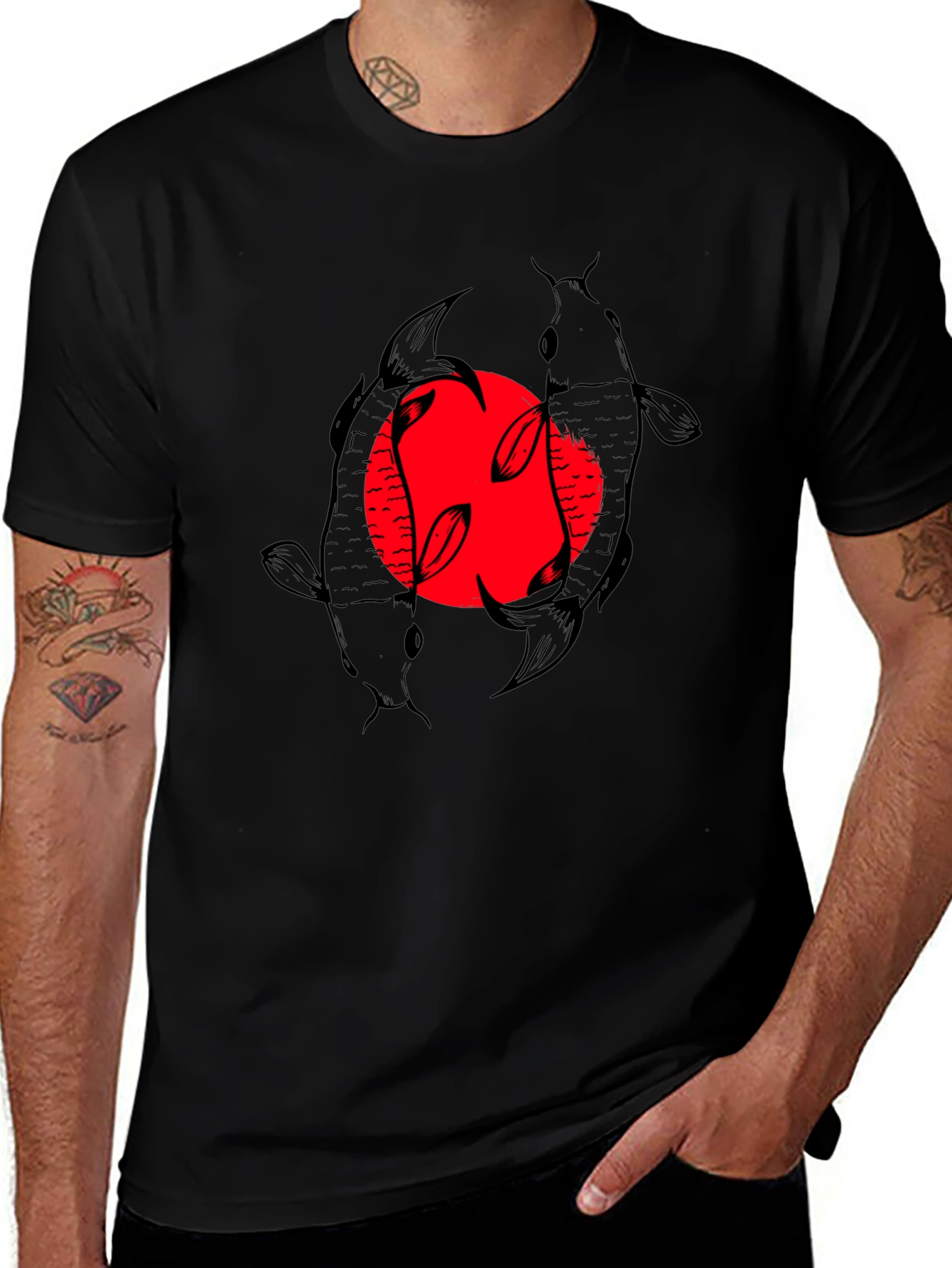 Koi Fish Graphic T-Shirt - Black Stylish Design