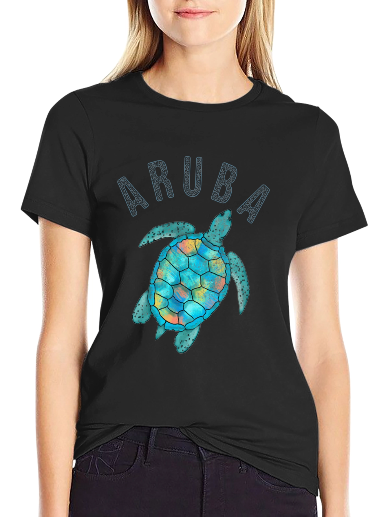 Aruba Turtle Graphic Tee - Black Unisex T-Shirt