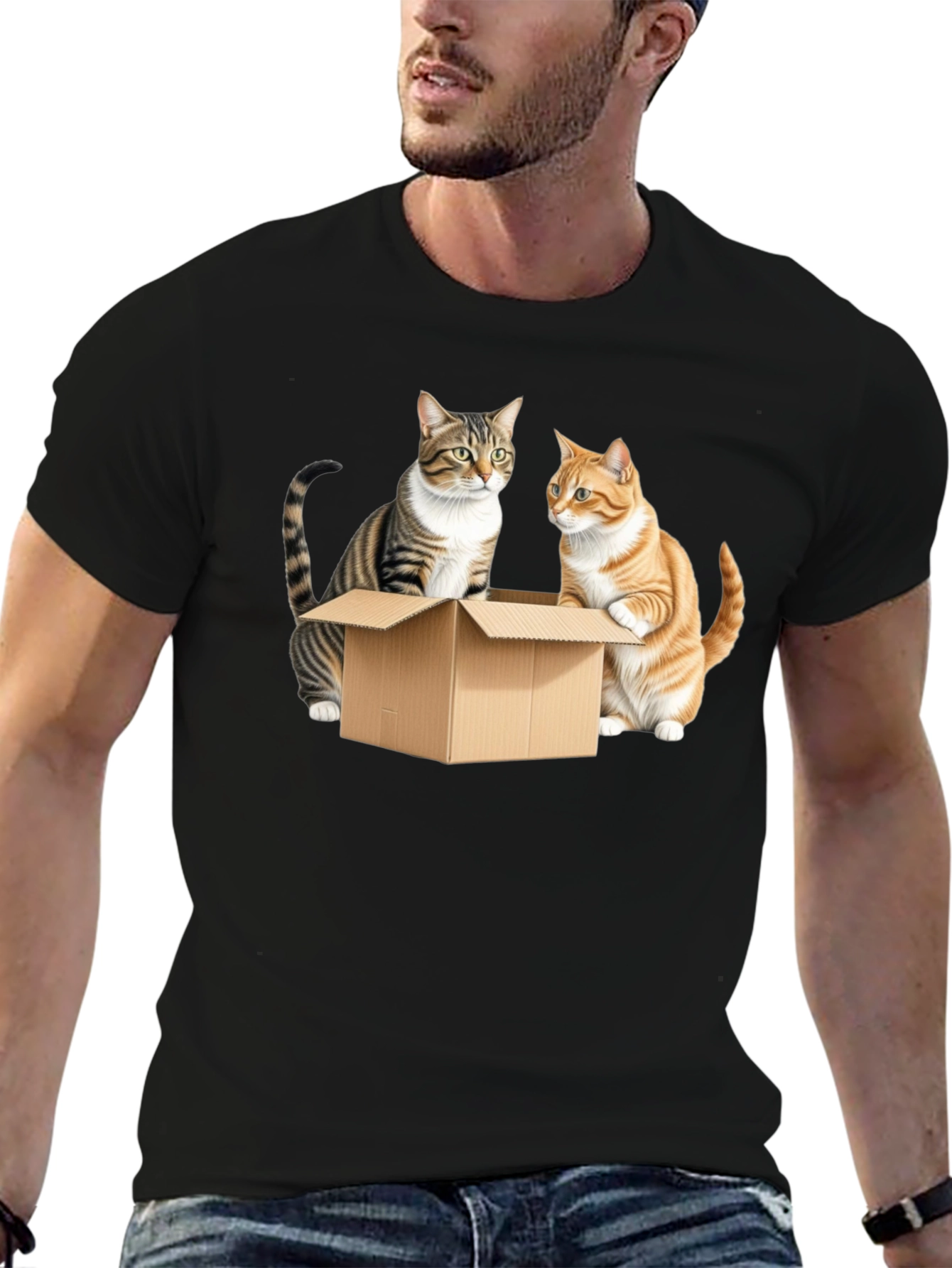 Cats in a Box Graphic Tee - Black Cotton
