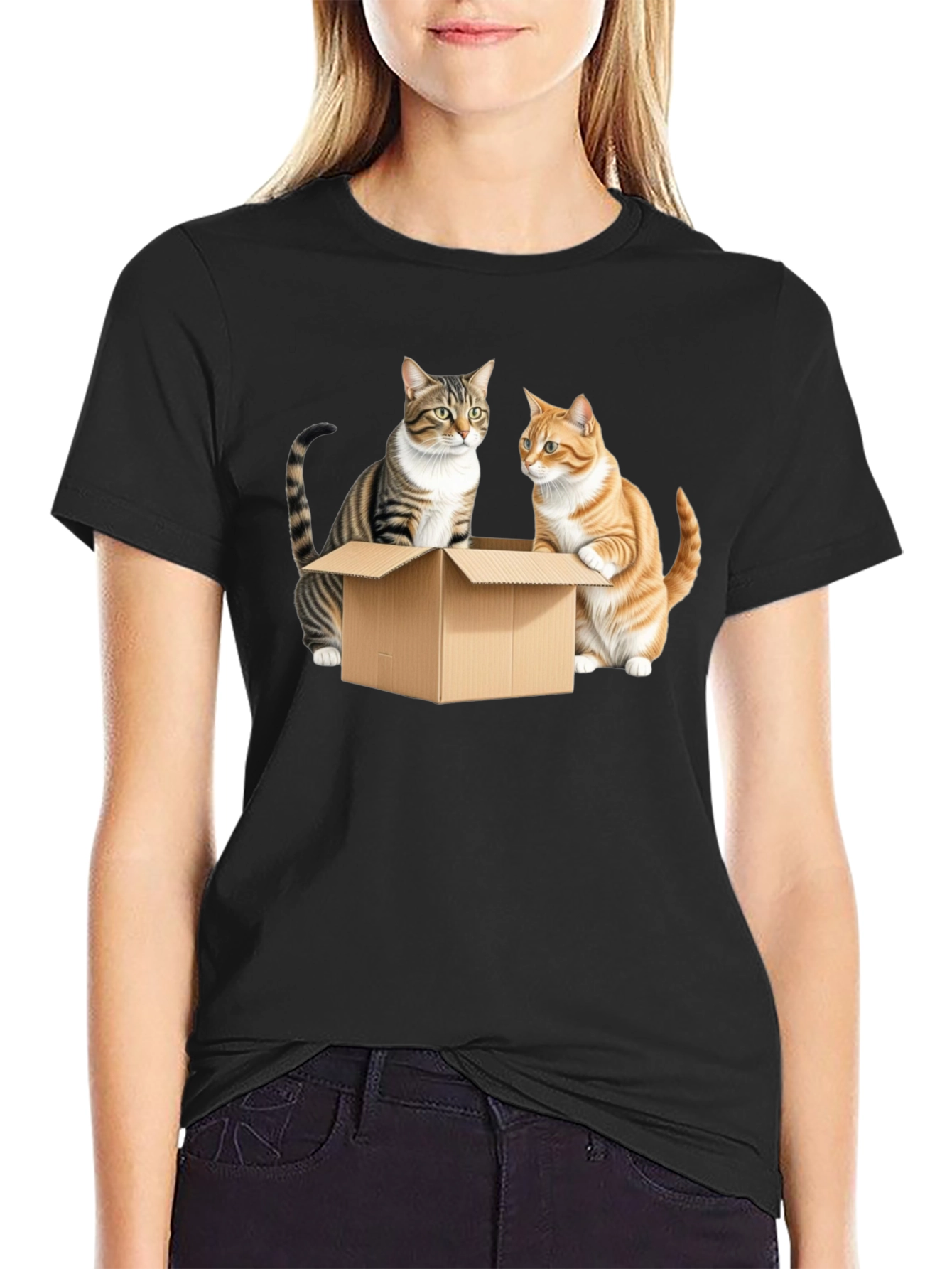 Cats in a Box Graphic Tee - Black Cotton