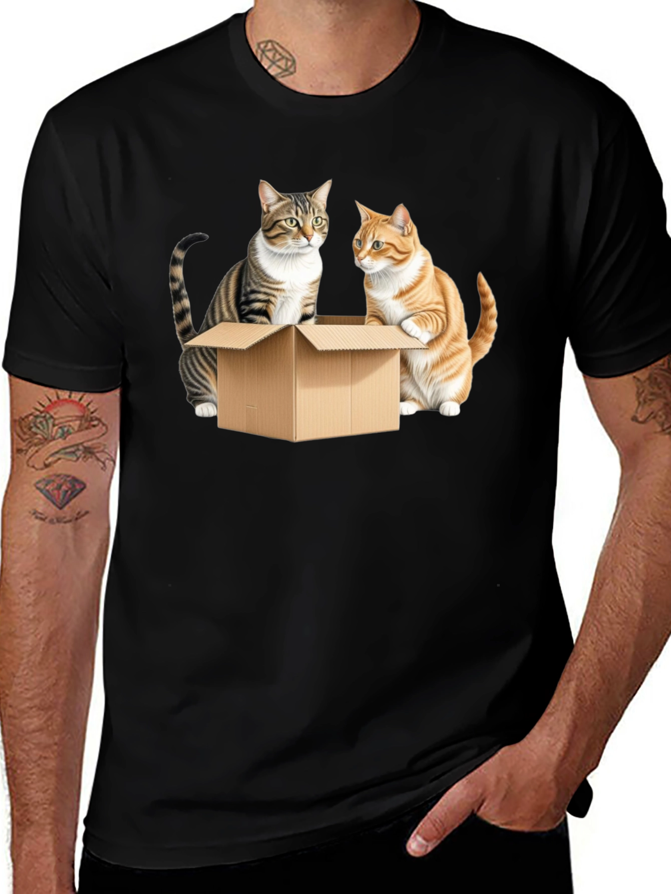 Cats in a Box Graphic Tee - Black Cotton