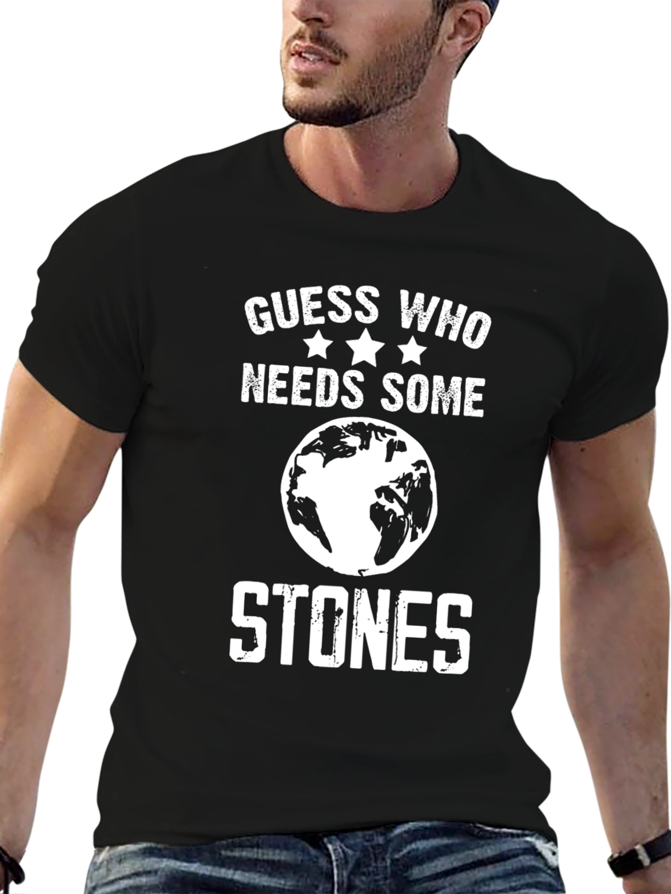 Guess Who Needs Some Stones Graphic T-Shirt - Black