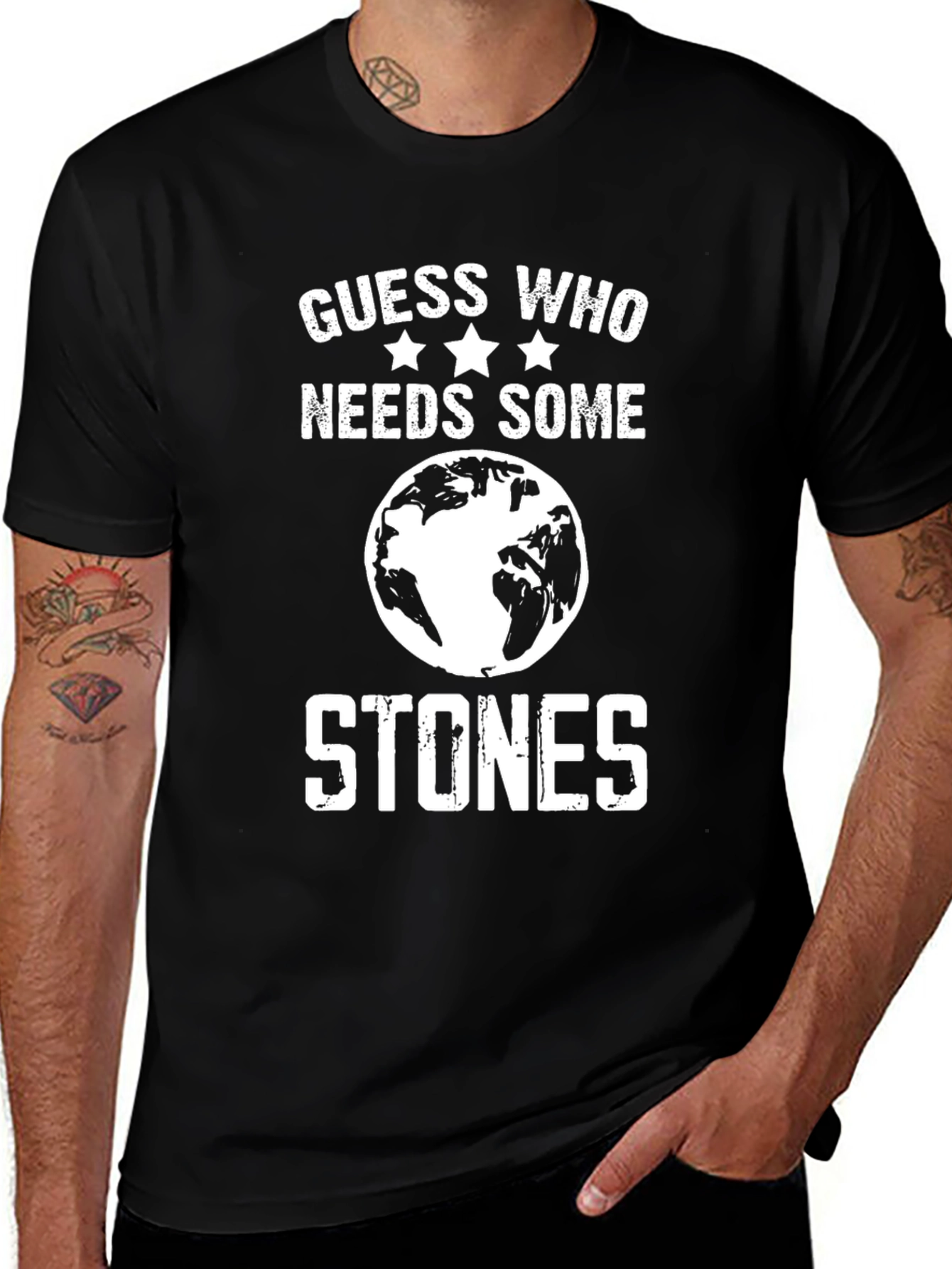 Guess Who Needs Some Stones Graphic T-Shirt - Black