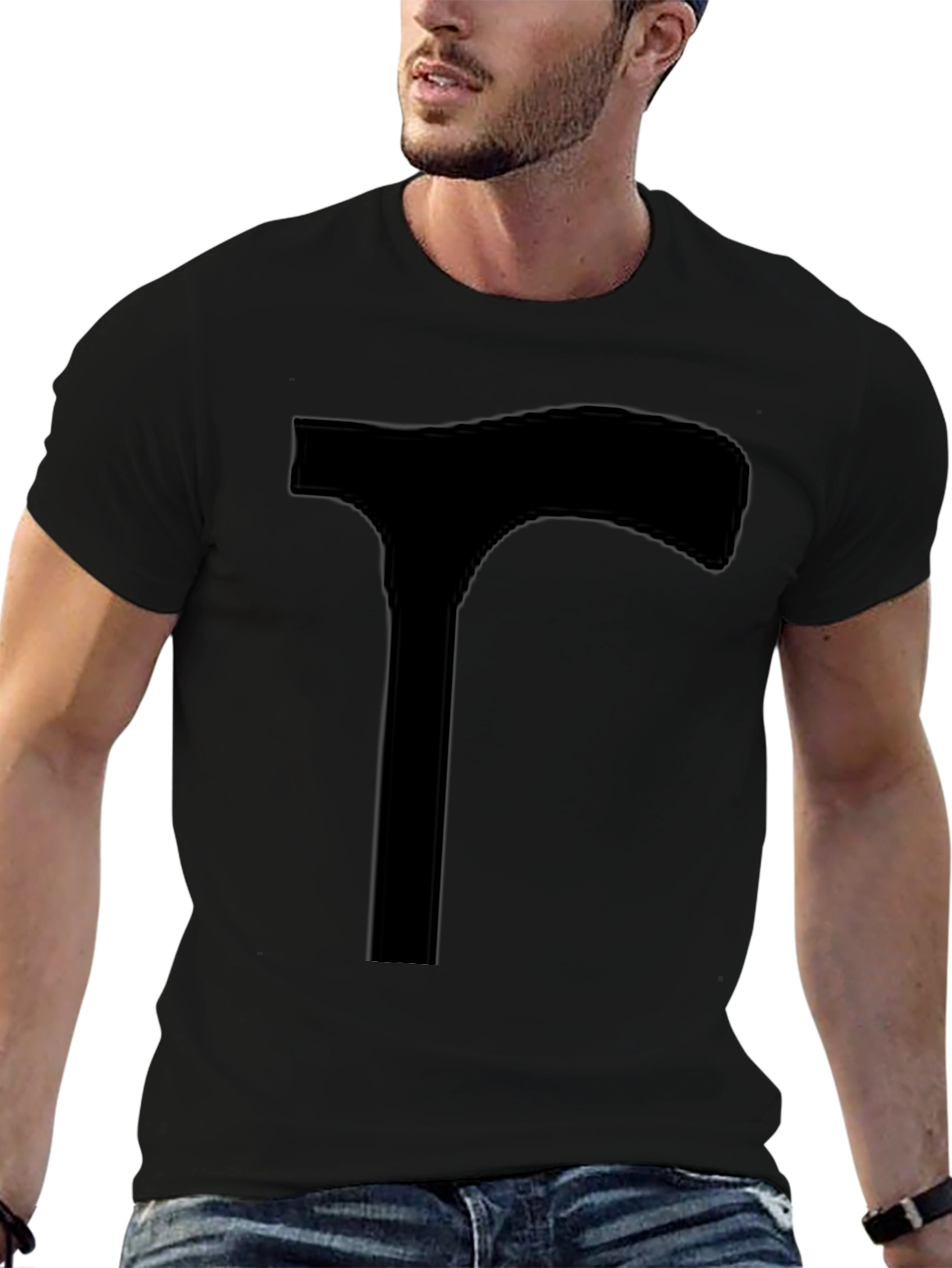 Mens Black T-Shirt with Walking Cane Graphic Print