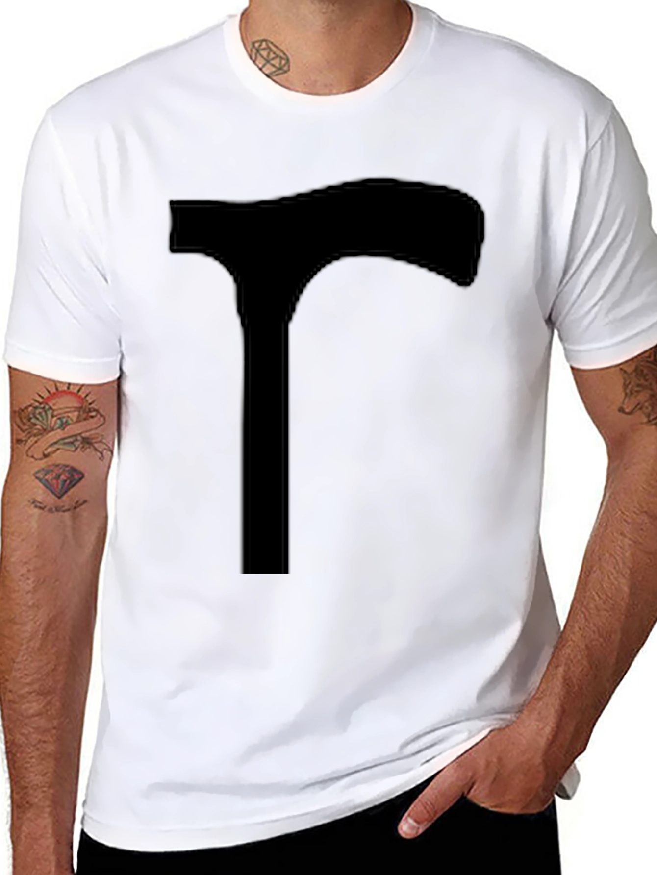 Mens Black T-Shirt with Walking Cane Graphic Print