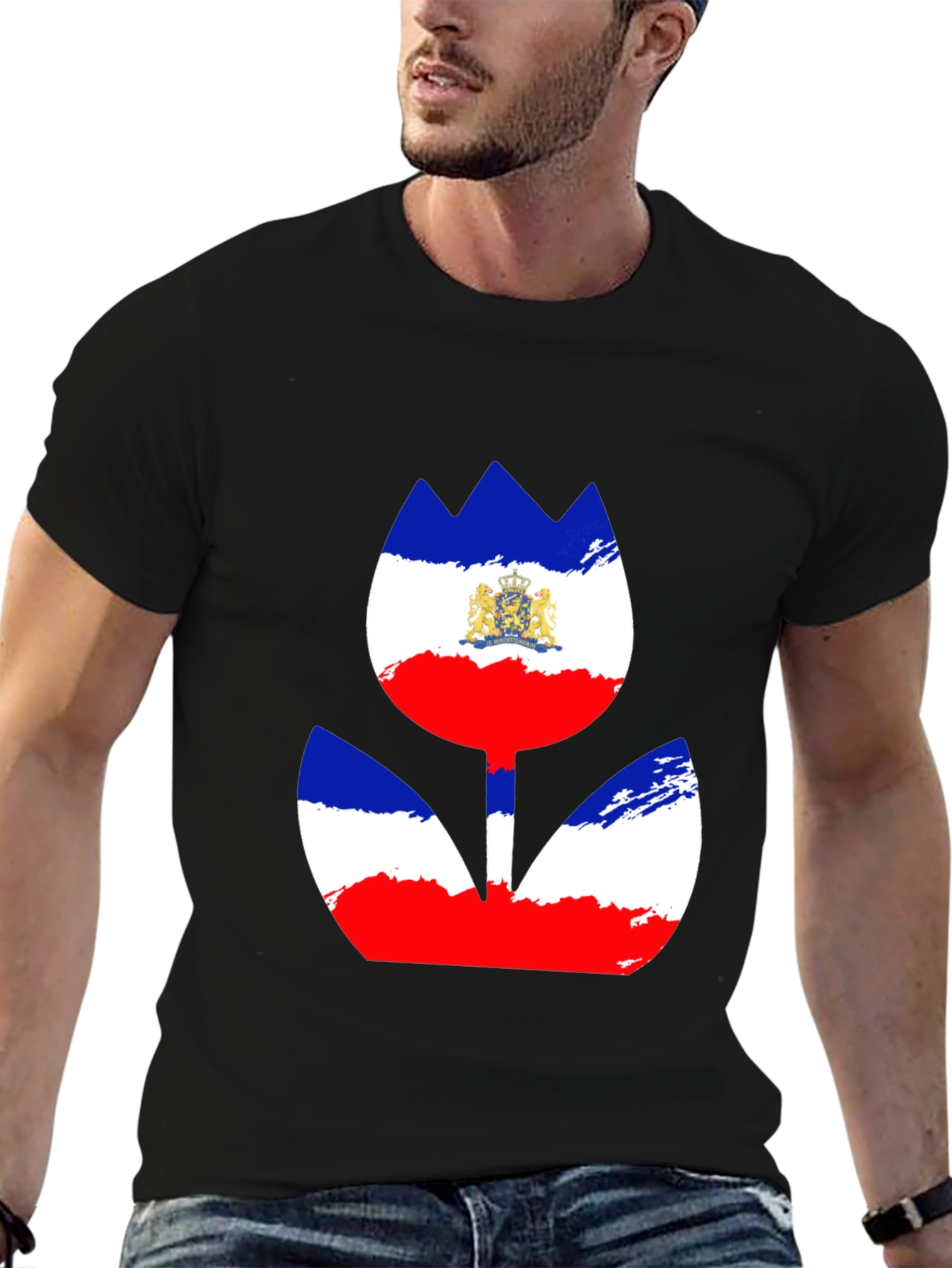 Unique Flower Flag Graphic Tee - Stylish Black Shirt
