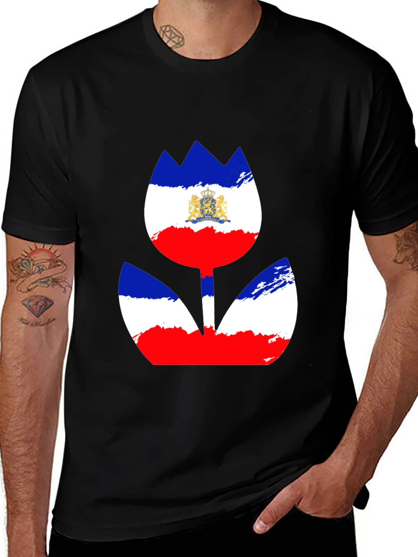 Unique Flower Flag Graphic Tee - Stylish Black Shirt