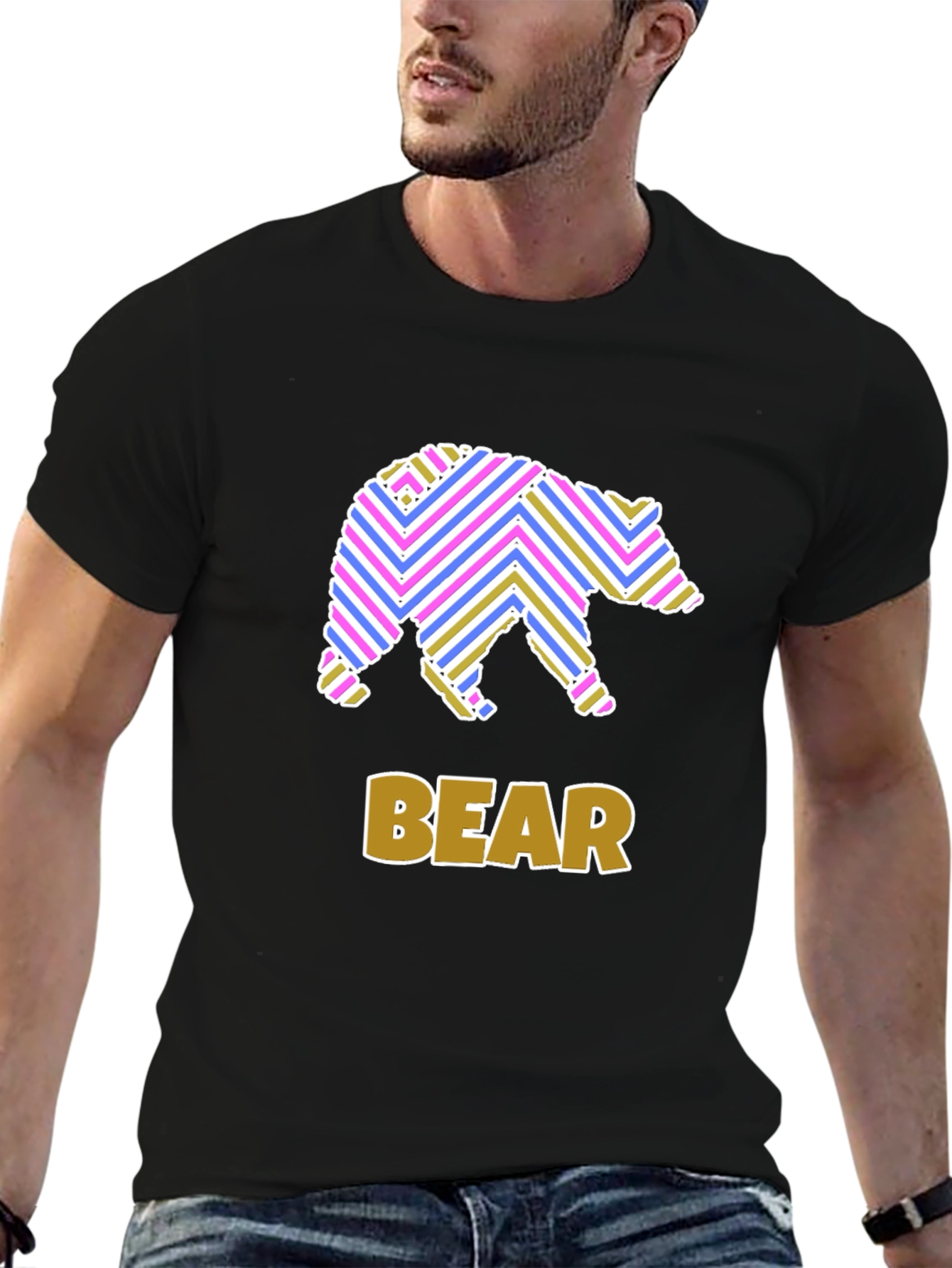 Stripped Bear Graphic T-Shirt