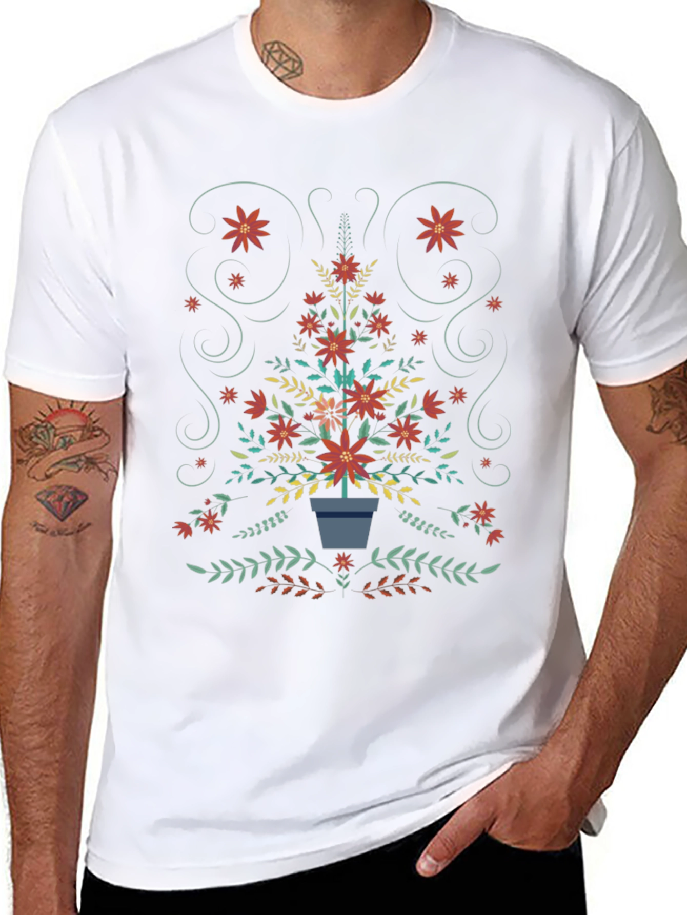 Floral Christmas Tree T-Shirt - Holiday Festive Tee