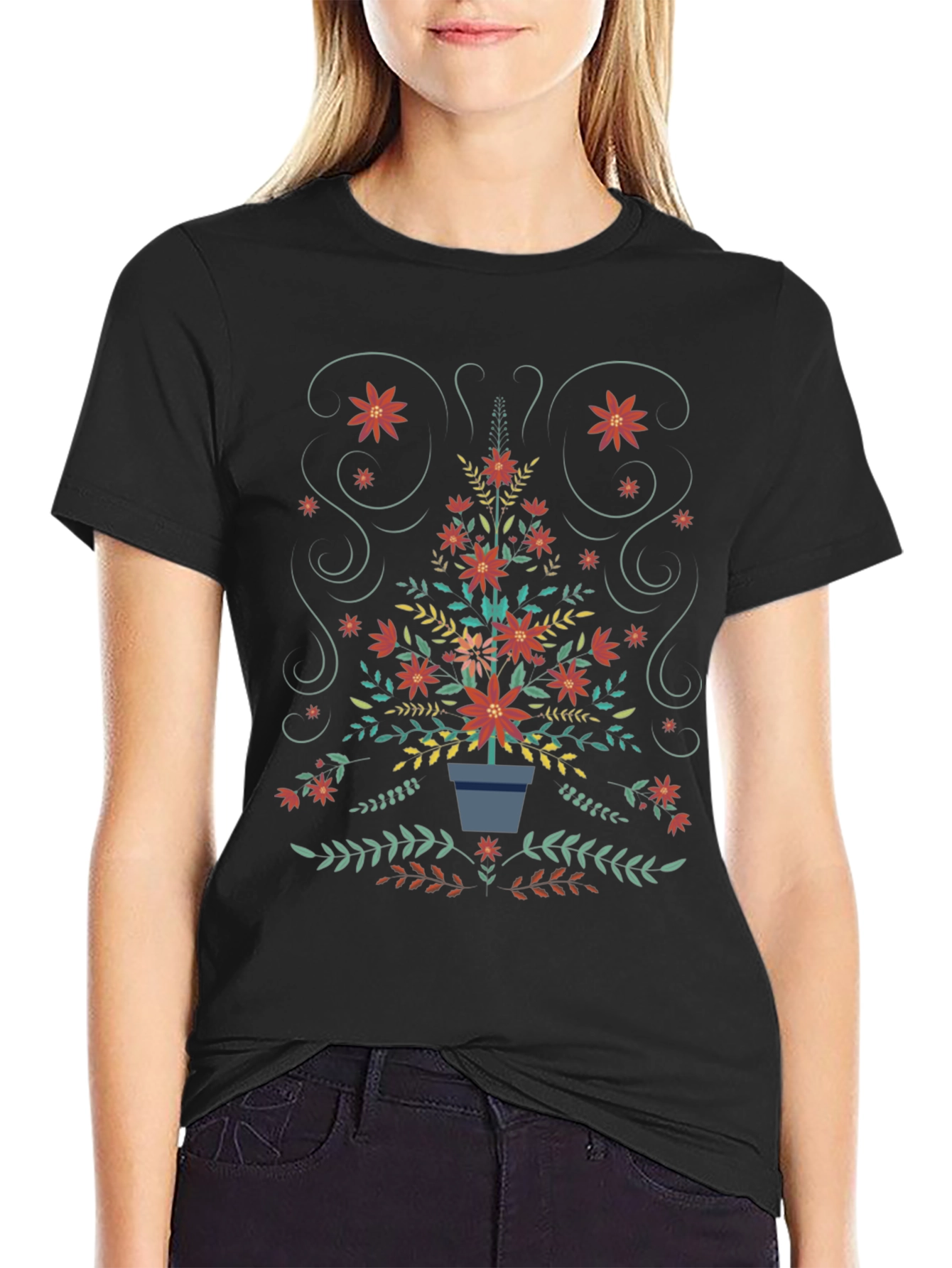Floral Christmas Tree T-Shirt - Holiday Festive Tee