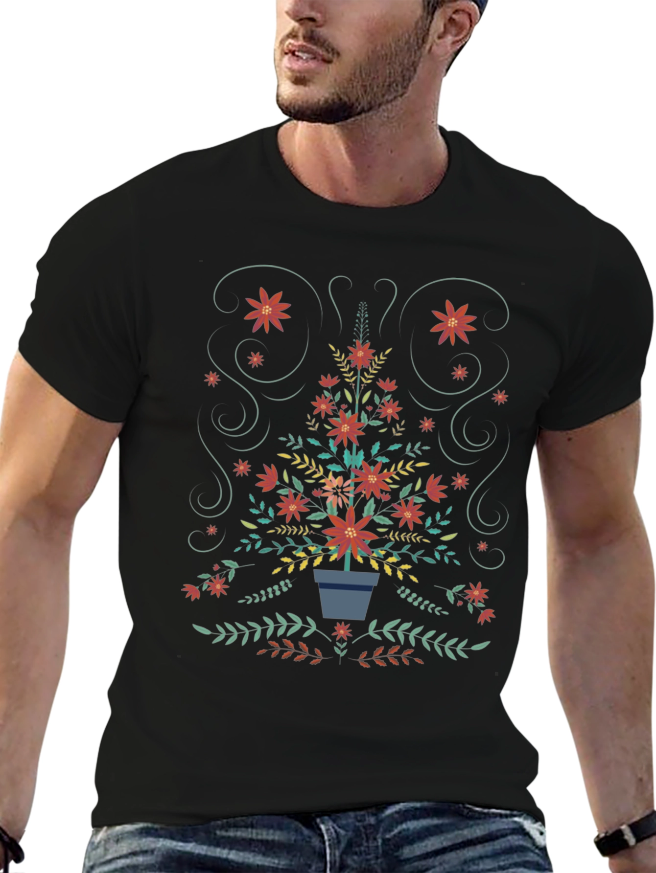 Floral Christmas Tree T-Shirt - Holiday Festive Tee