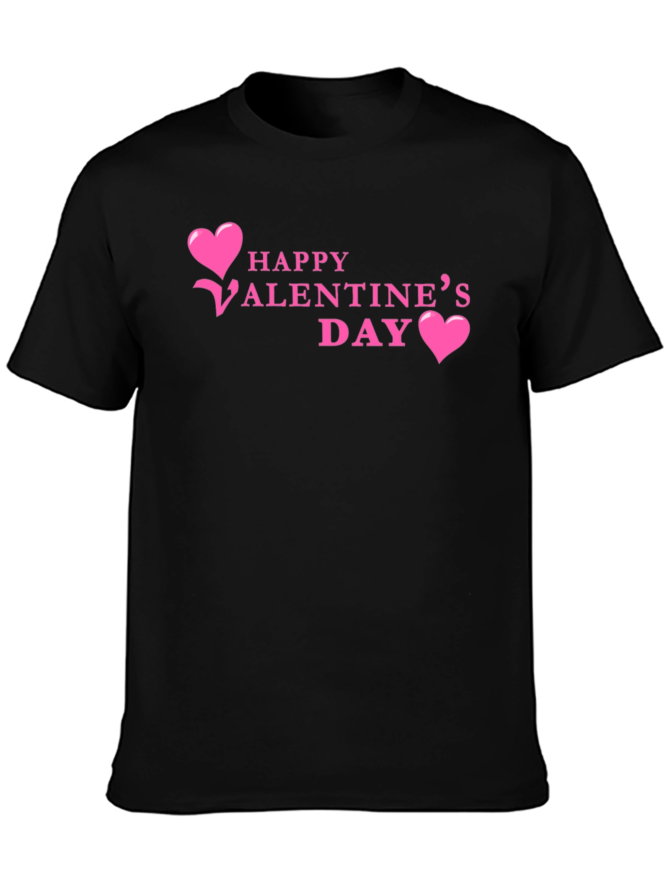 Happy Valentines Day T-Shirt Pink Hearts Black Tee