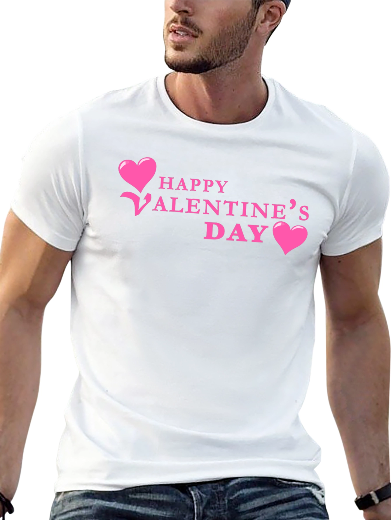 Happy Valentines Day T-Shirt Pink Hearts Black Tee